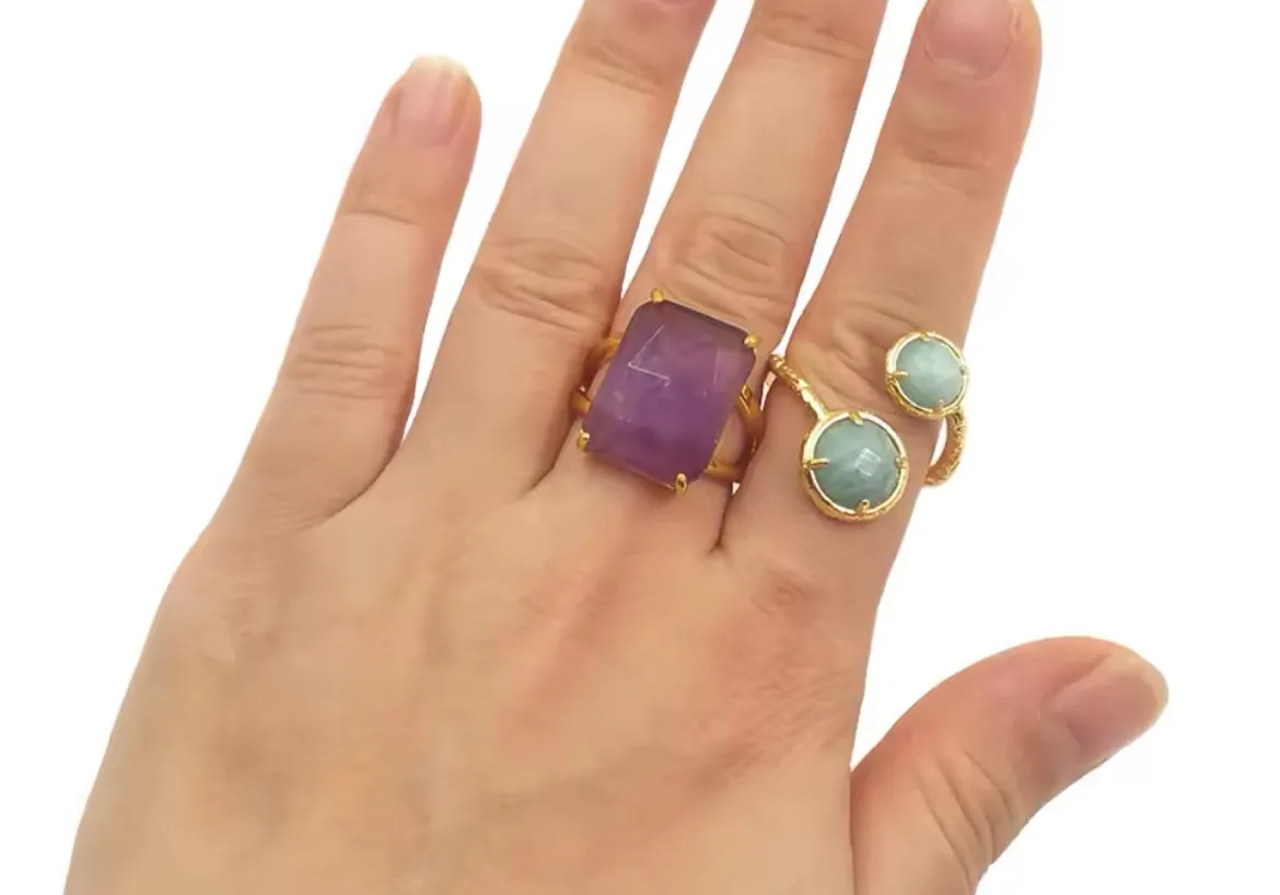 Boho & Mala Amazonite Gold Ring (adjustable)