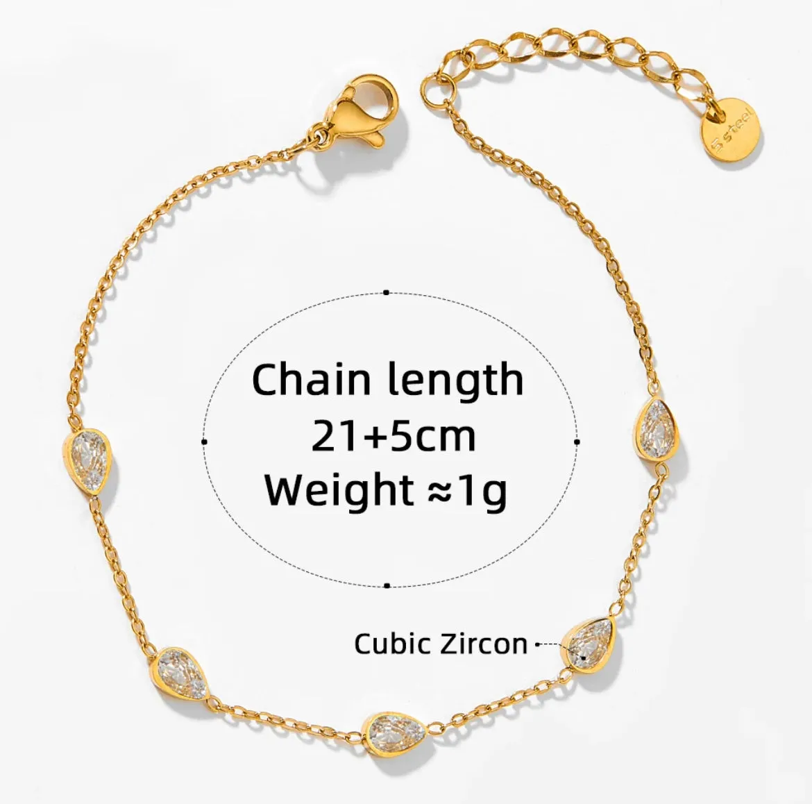 Boho & Mala Colorful 18K Gold / Stainless Steel Anklet