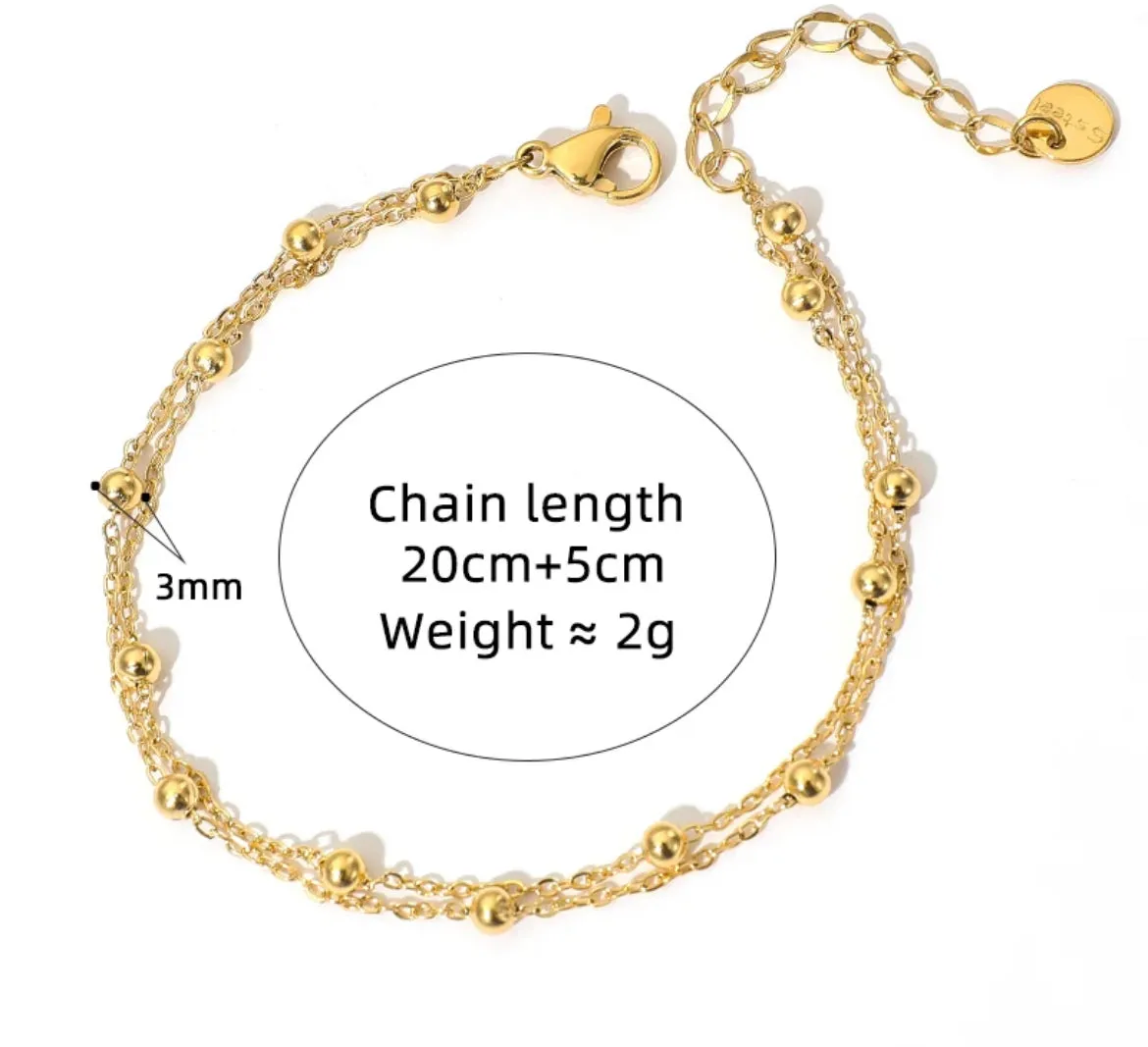 Boho & Mala Double 18K Gold / Stainless Steel Anklet
