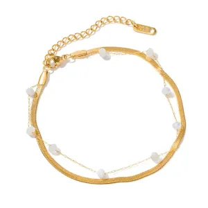 Boho & Mala Double Heart 18K Gold / Stainless Steel Anklet