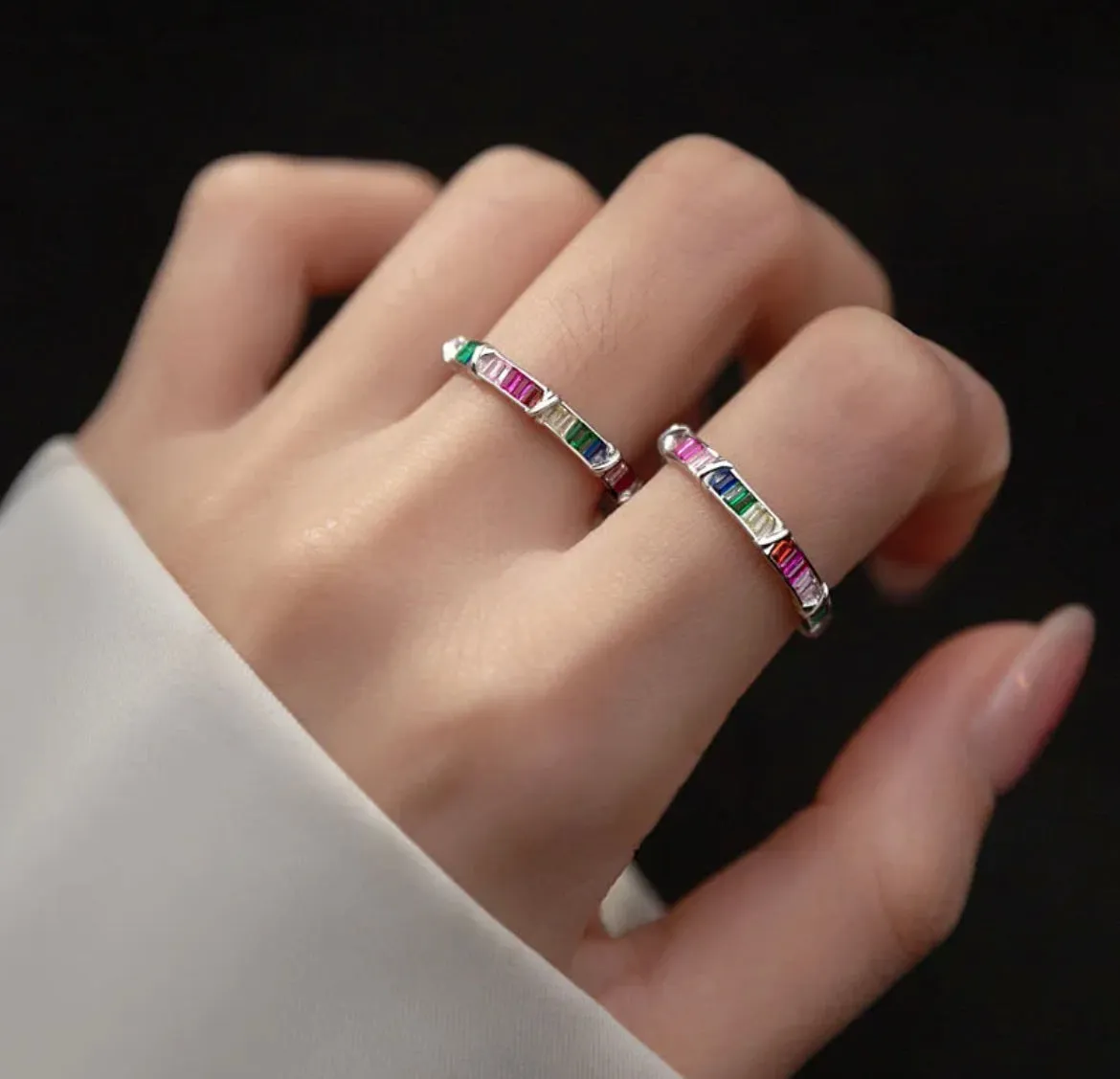 Boho & Mala Multi Colour Sterling Silver Ring (adjustable)