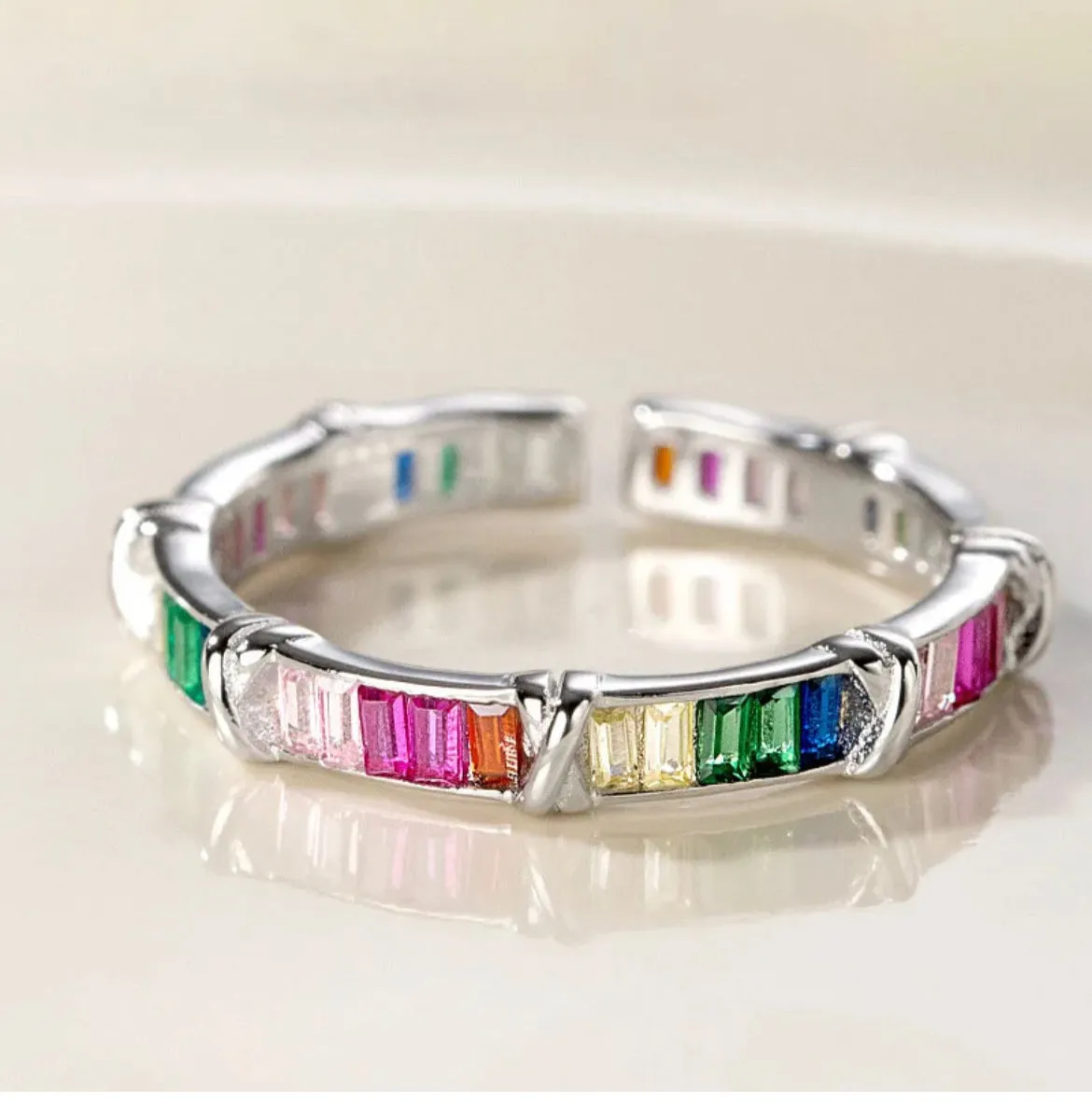 Boho & Mala Multi Colour Sterling Silver Ring (adjustable)