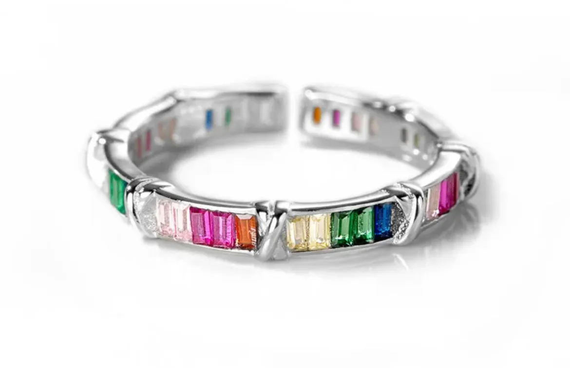 Boho & Mala Multi Colour Sterling Silver Ring (adjustable)
