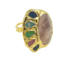 Boho & Mala Natural Mix Stone Gold Ring (adjustable from size 7)