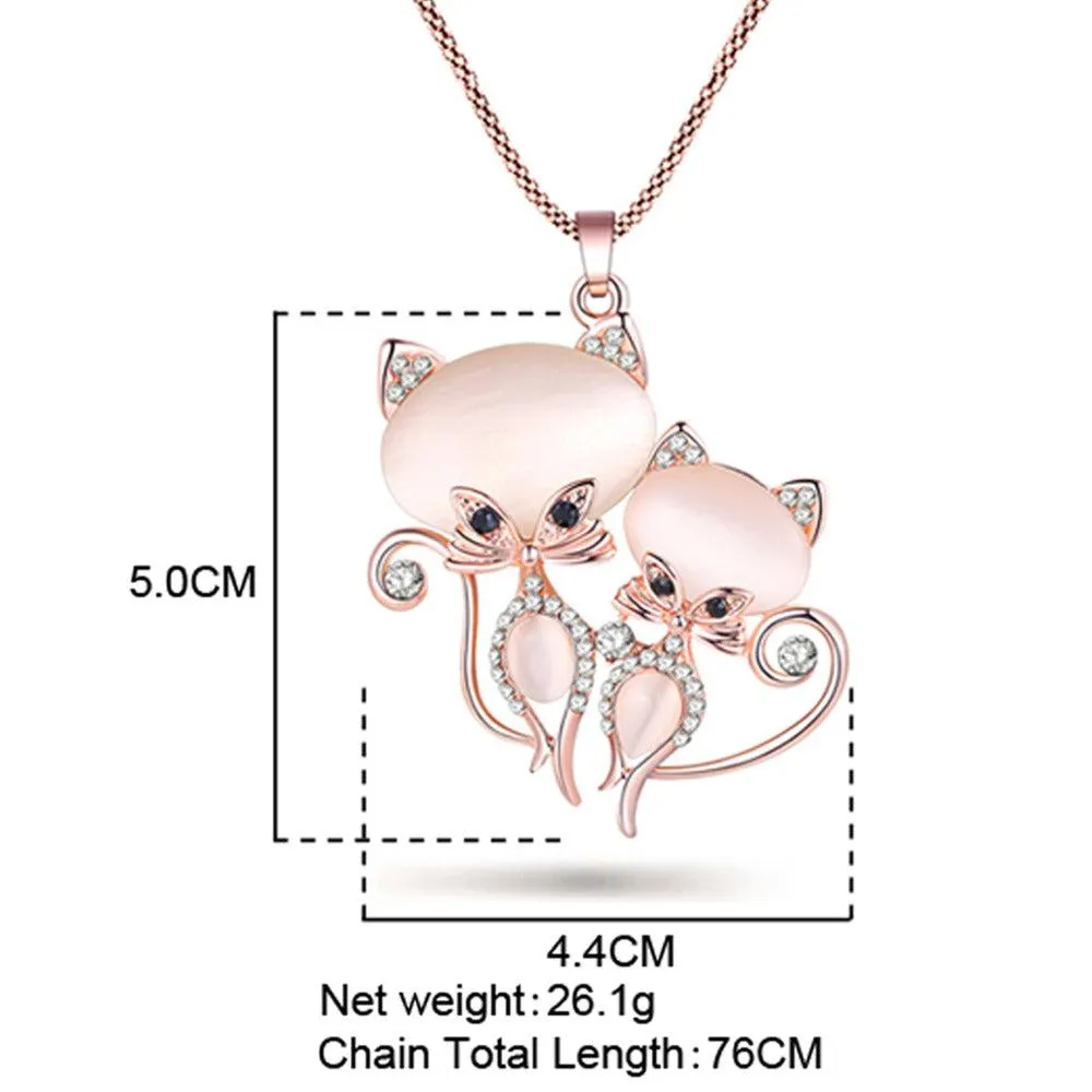 Bonsny Adorable Clear Rhinestone Kitty Cats Gold Necklace