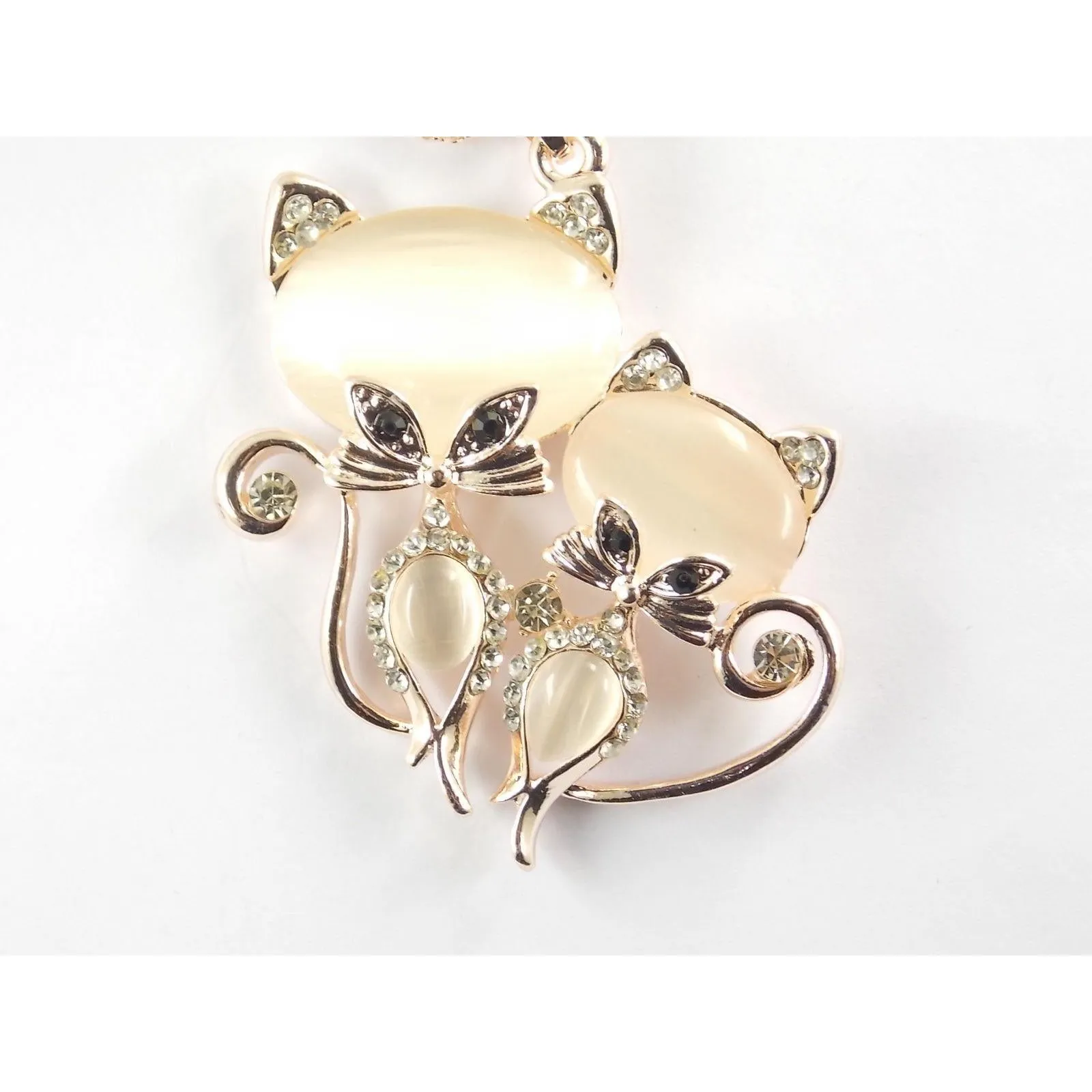 Bonsny Adorable Clear Rhinestone Kitty Cats Gold Necklace