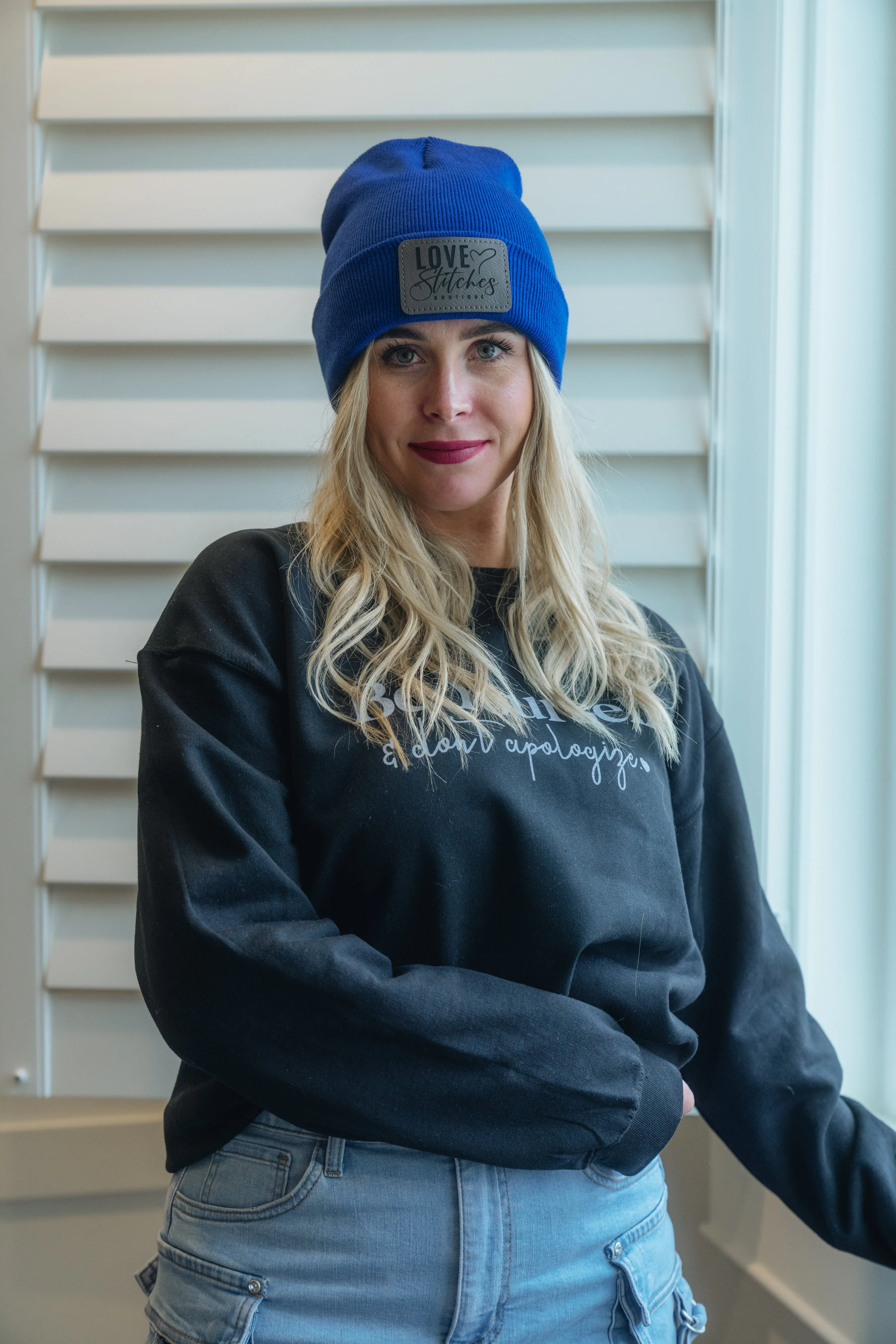 Boutique Beanie Winter Hats Love Stitches Logo Lasting Impressions CT (Lt Blue)