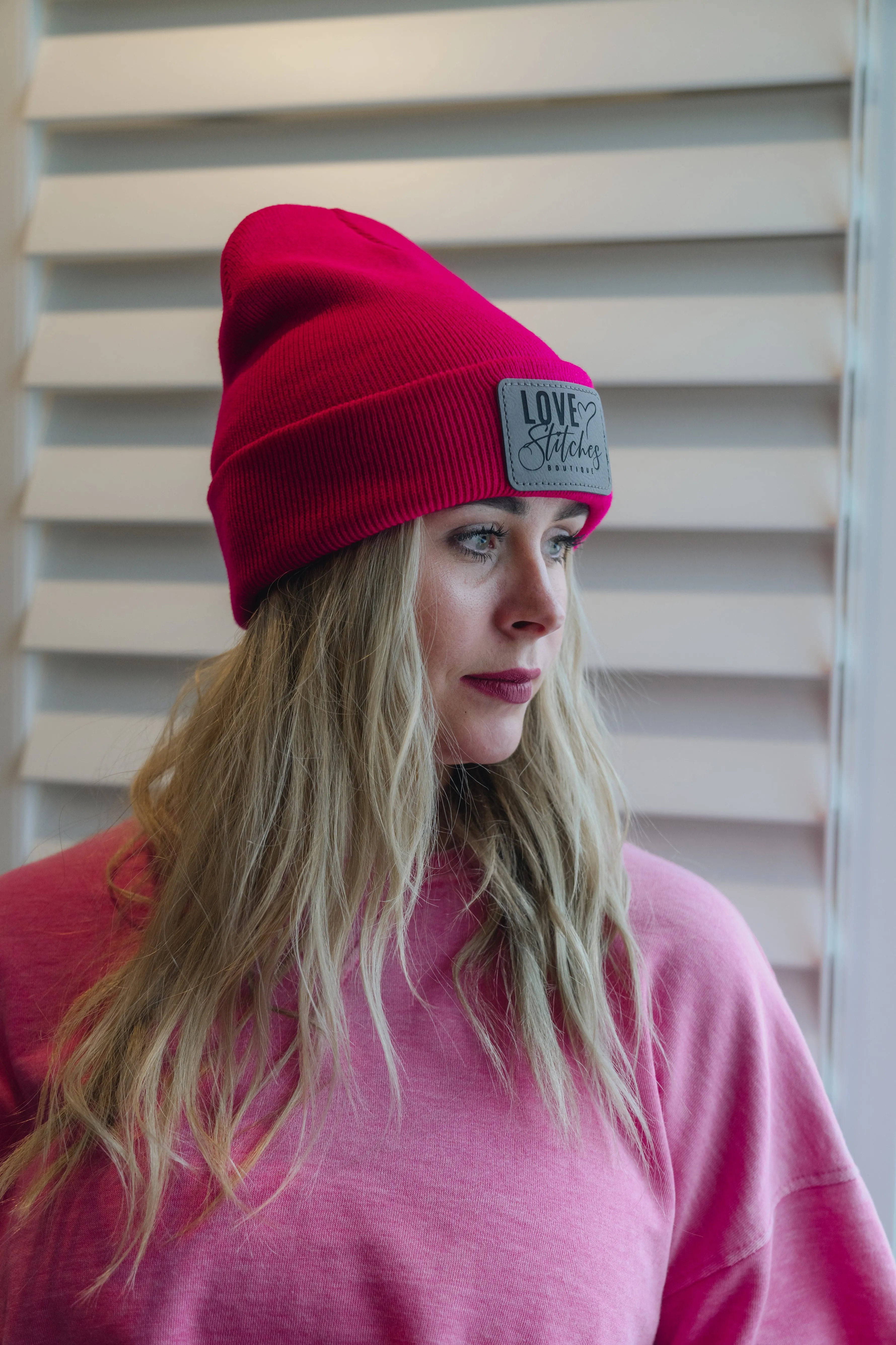 Boutique Beanie Winter Hats Love Stitches Logo Lasting Impressions CT (Lt Blue)