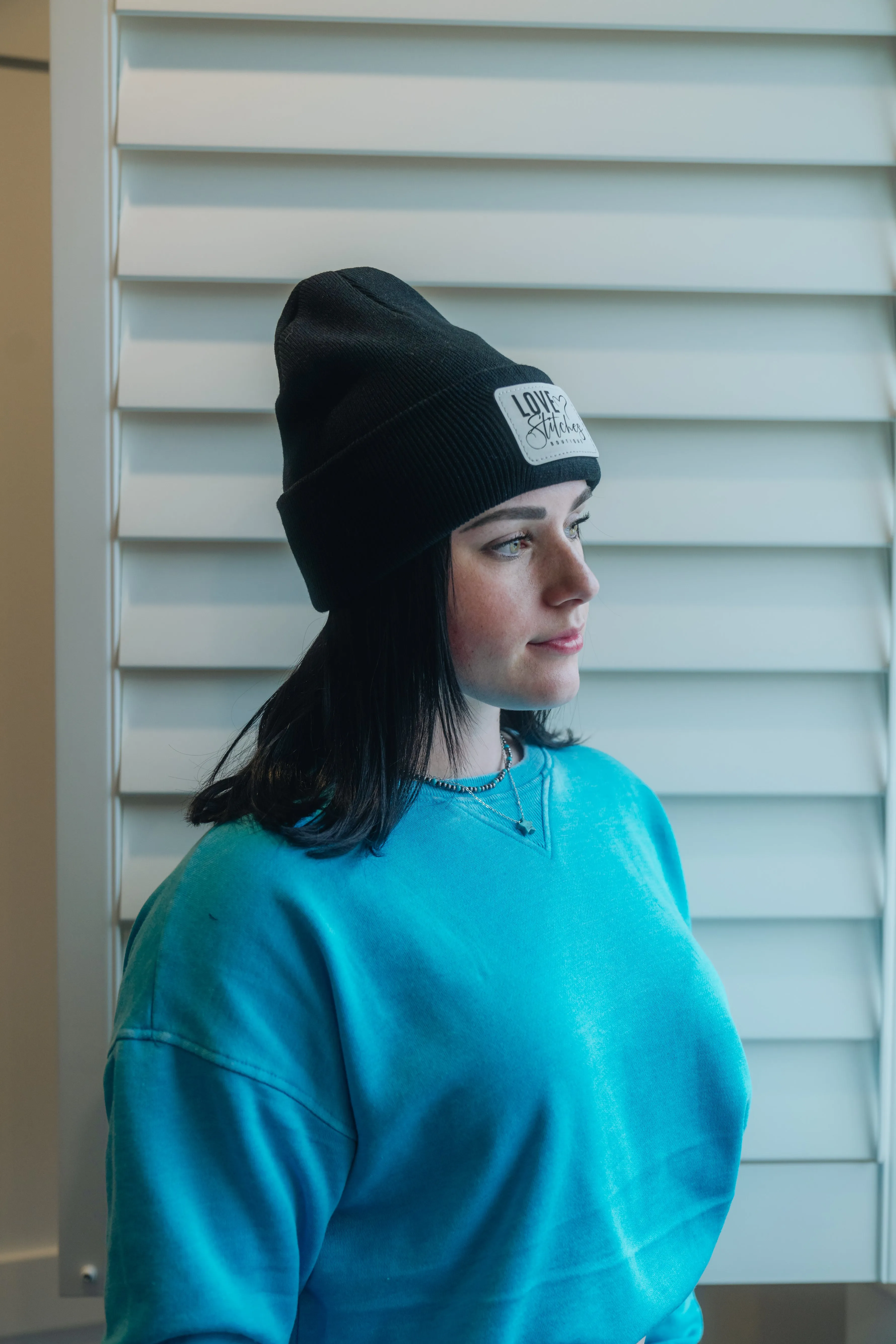 Boutique Beanie Winter Hats Love Stitches Logo Lasting Impressions CT (Lt Blue)