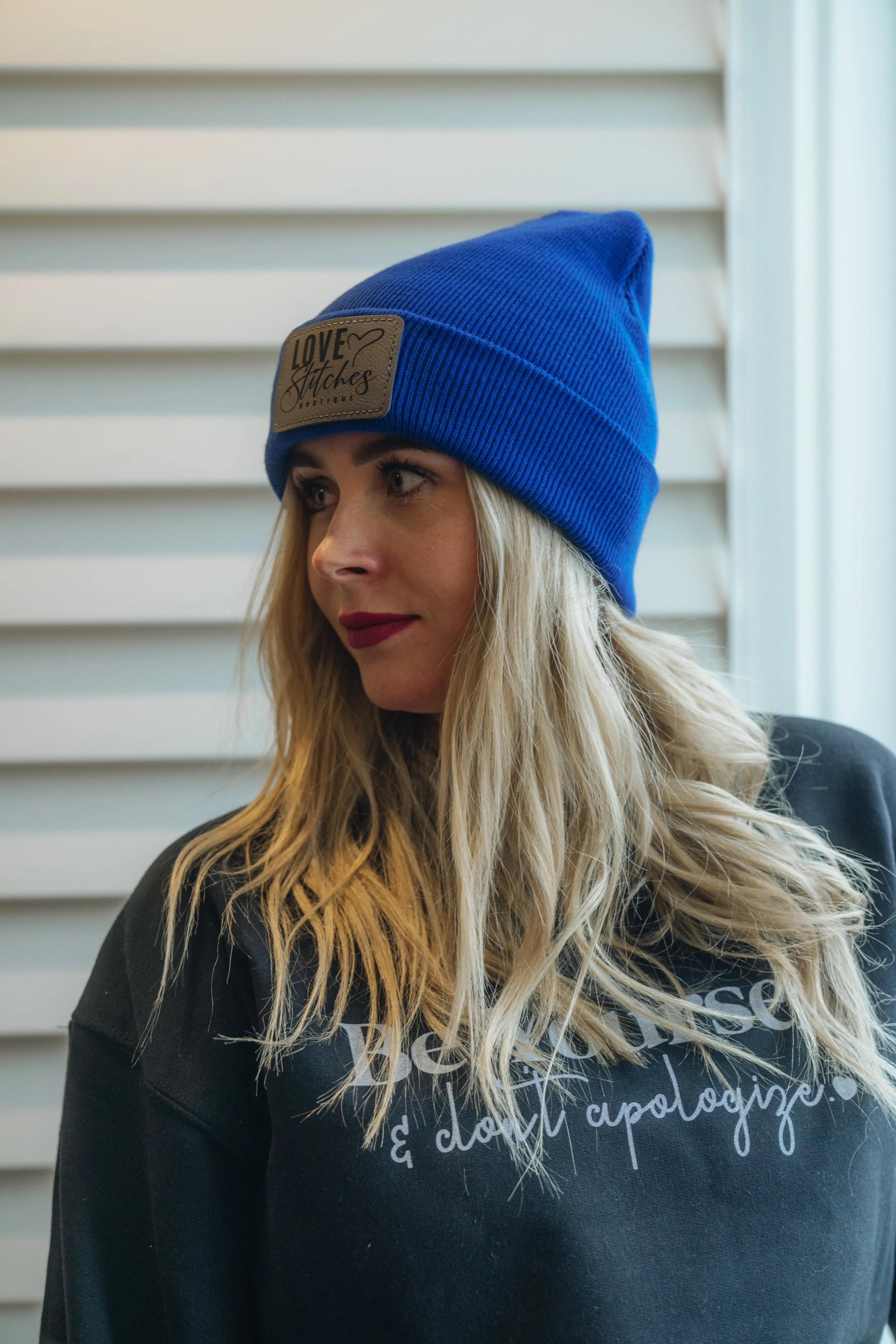 Boutique Beanie Winter Hats Love Stitches Logo Lasting Impressions CT (Lt Blue)