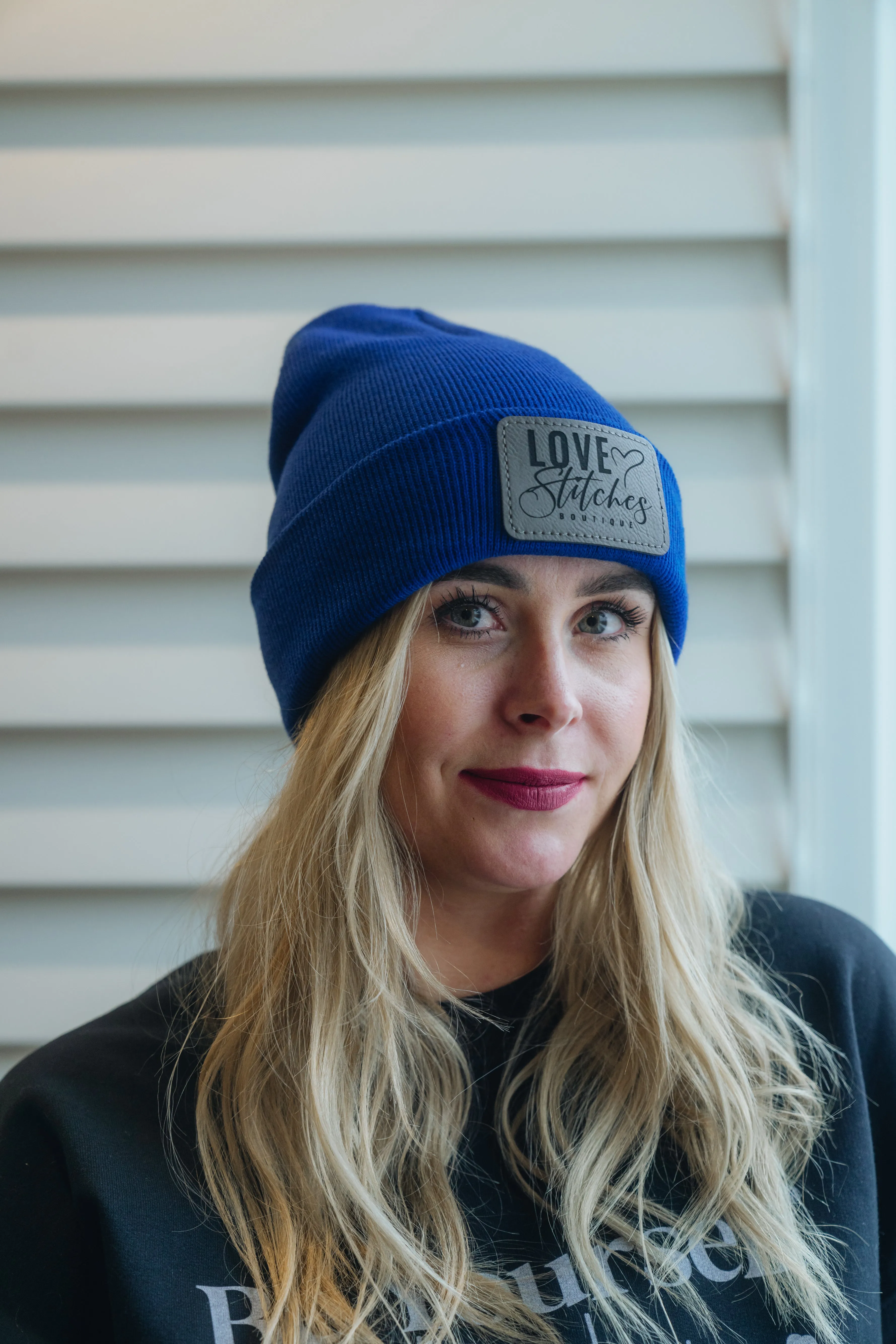 Boutique Beanie Winter Hats Love Stitches Logo Lasting Impressions CT (Lt Blue)