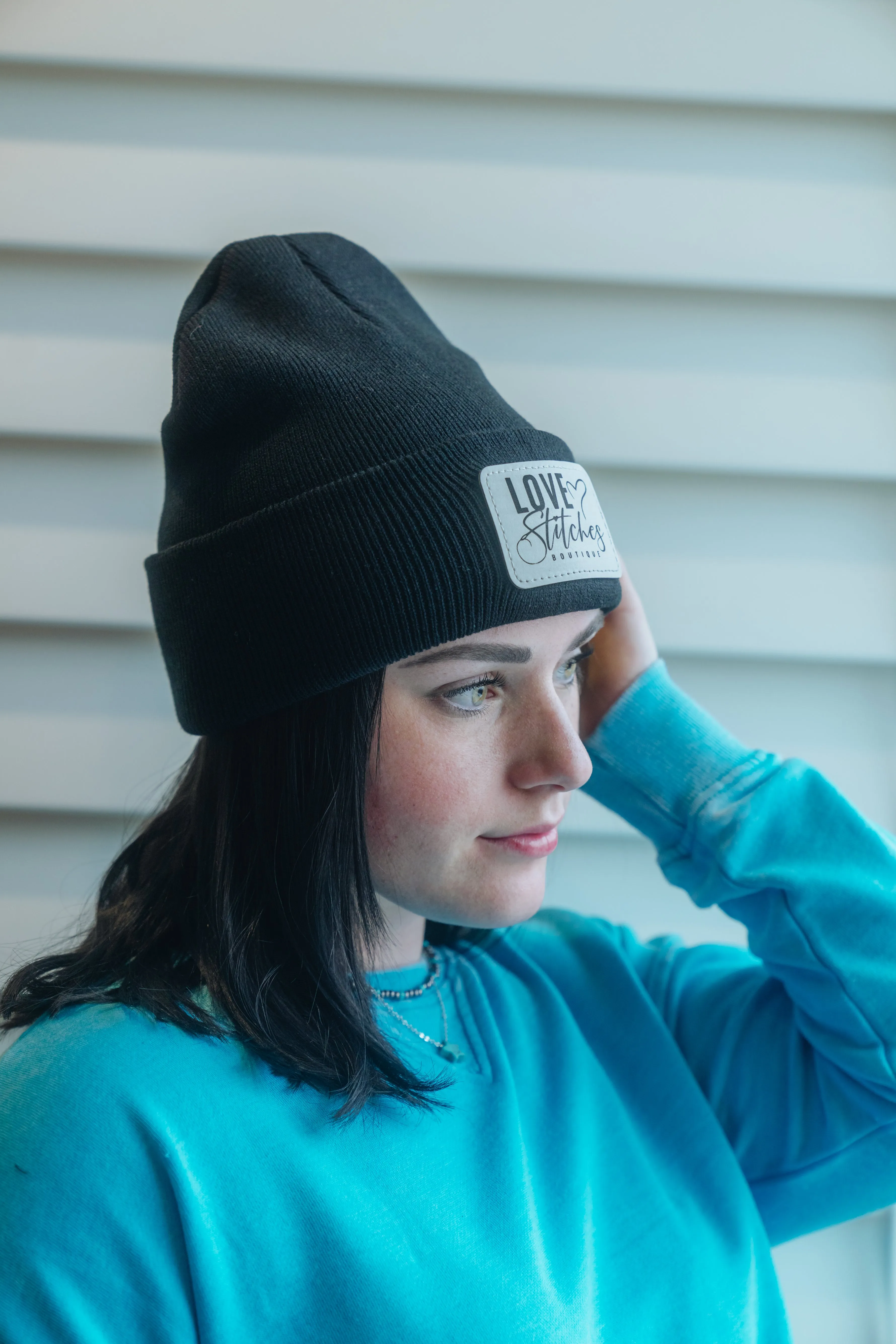 Boutique Beanie Winter Hats Love Stitches Logo Lasting Impressions CT (Lt Blue)