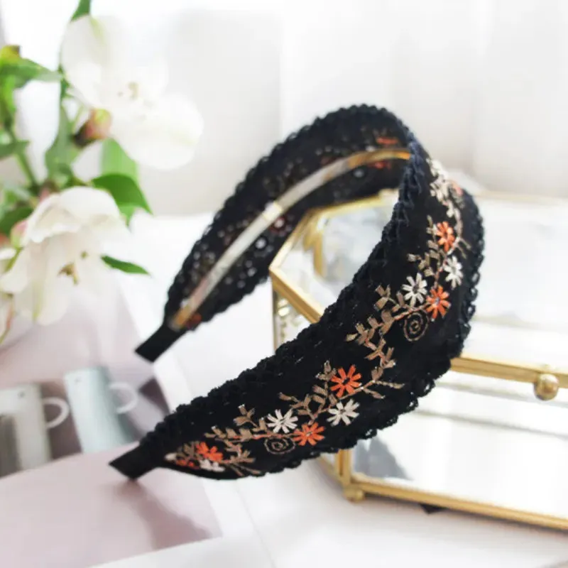 Bright Silk Wide Embroidered Headbands Hair Accessories Hairband for Girls Flower Crown Headbands for Women