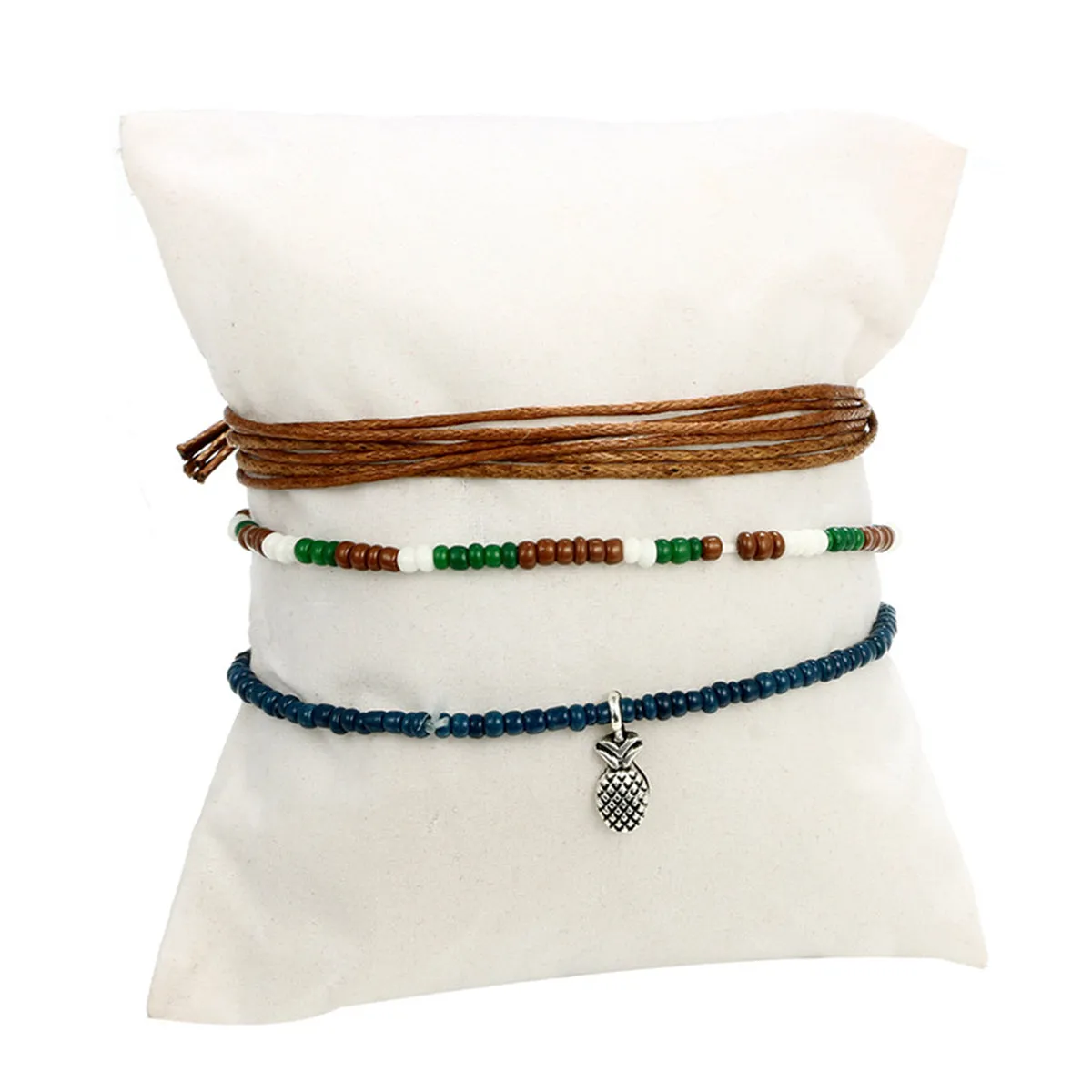 Brown & Silver-Plated Pineapple Adjustable Charm Anklet Set