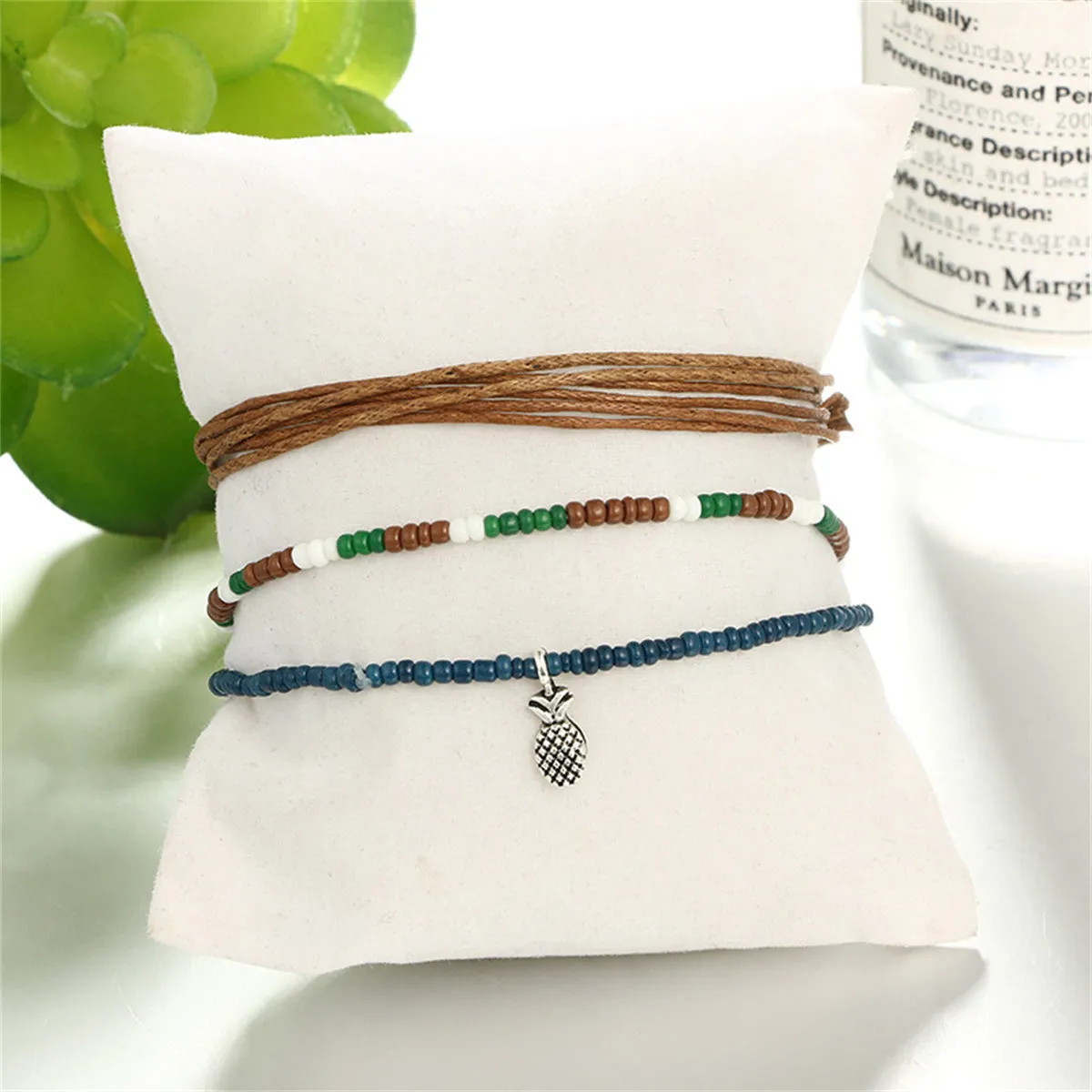 Brown & Silver-Plated Pineapple Adjustable Charm Anklet Set