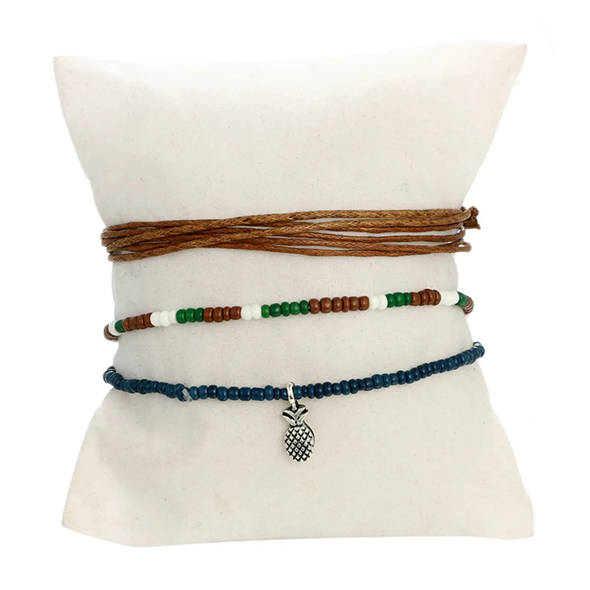 Brown & Silver-Plated Pineapple Adjustable Charm Anklet Set