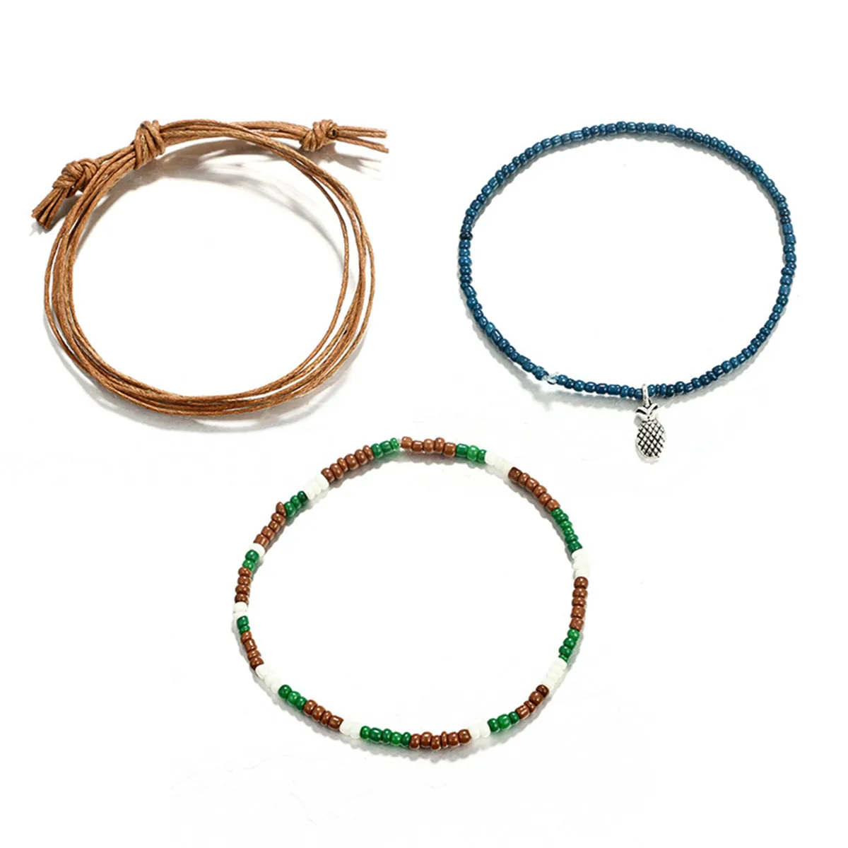 Brown & Silver-Plated Pineapple Adjustable Charm Anklet Set