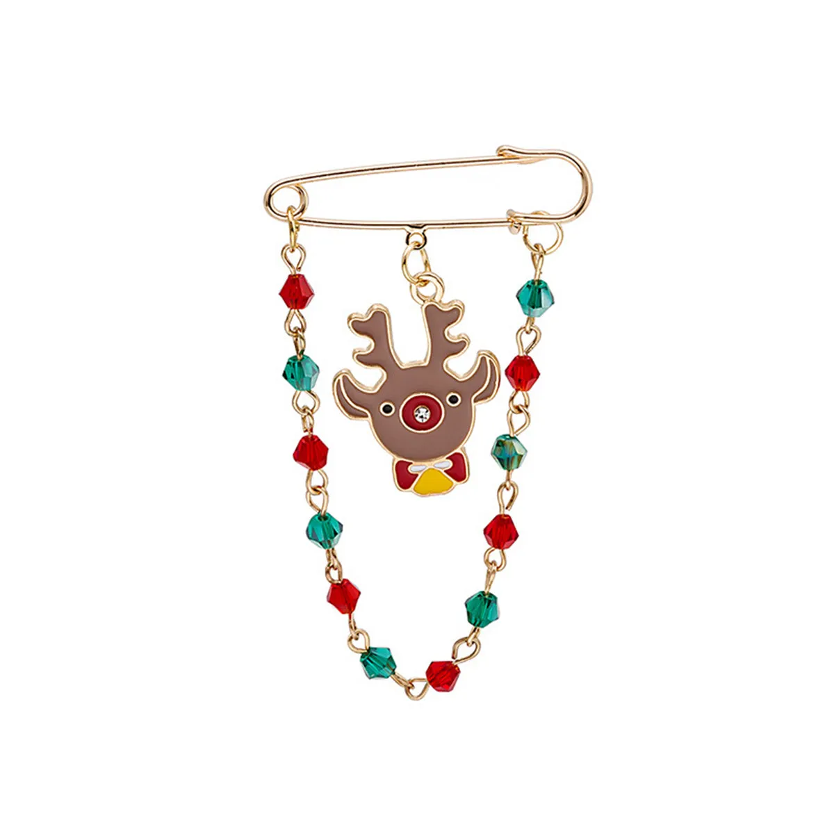Brown Enamel & Acrylic 18K Gold-Plated Reindeer Chain Pin Brooch