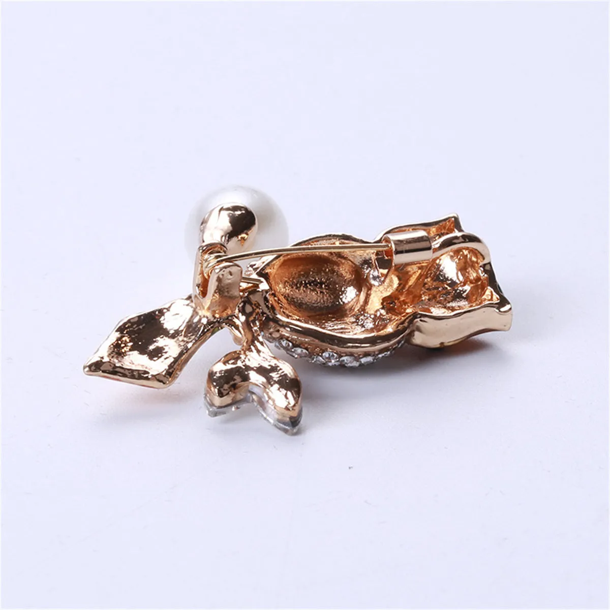 Brown Enamel & Crystal Cubic Zirconia 18K Gold-Plated Owl Brooch