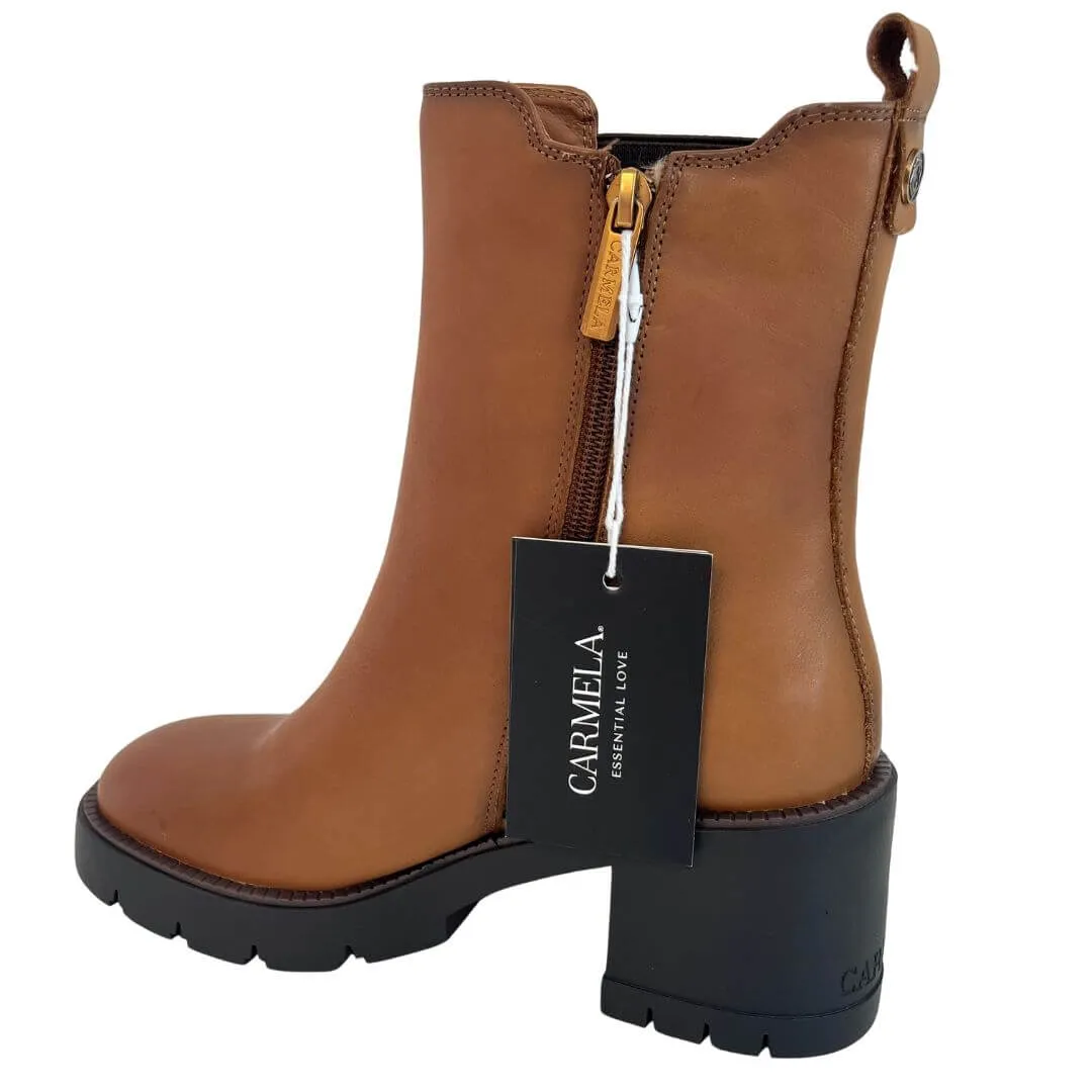 Carmela Tan Chunky Block Heel Boots