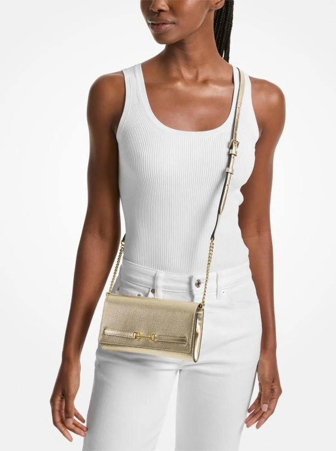 Carson Large Metallic Pebbled Leather Convertible Crossbody Bag