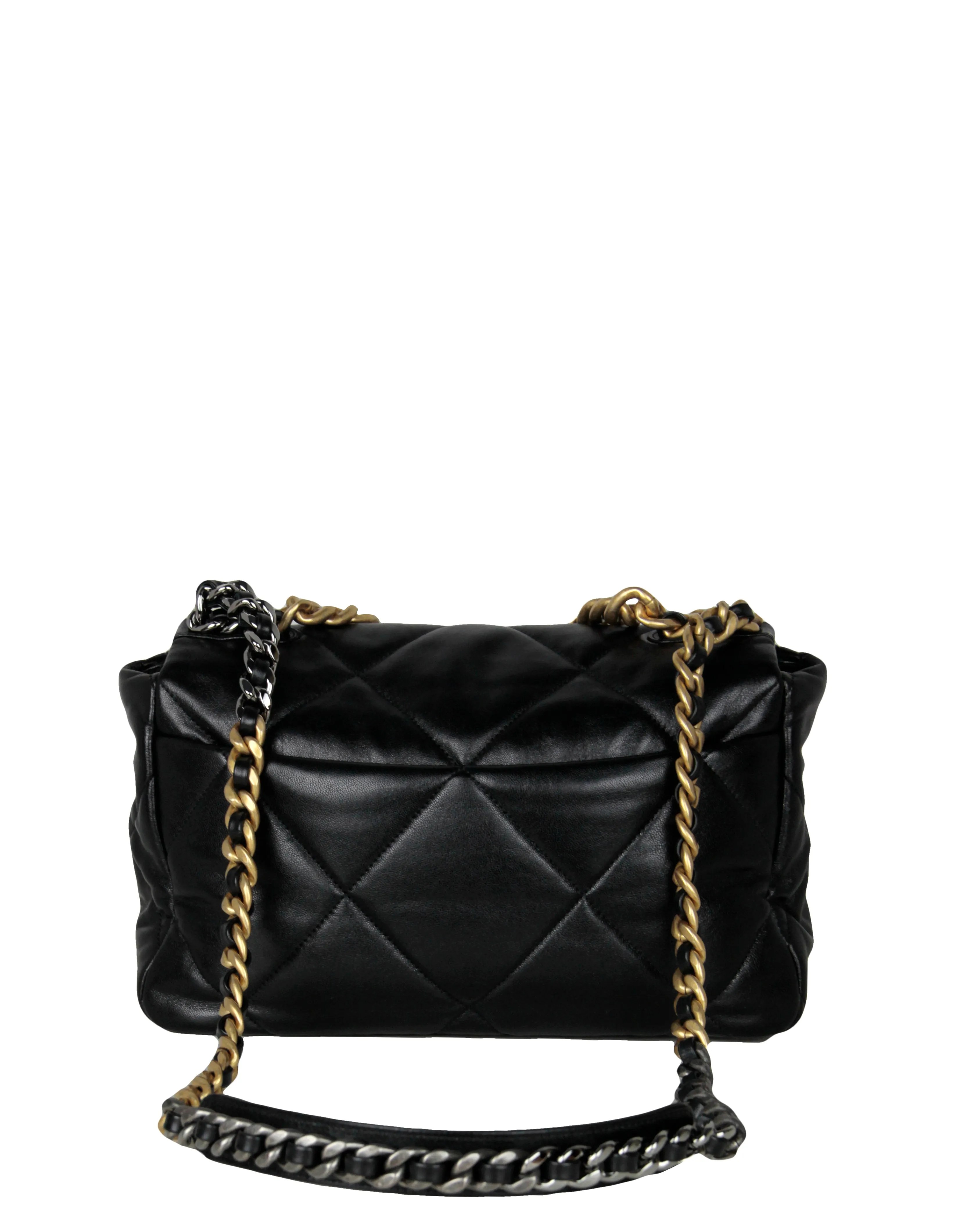 Chanel Black Lambskin Leather Quilted Large 19 Bag