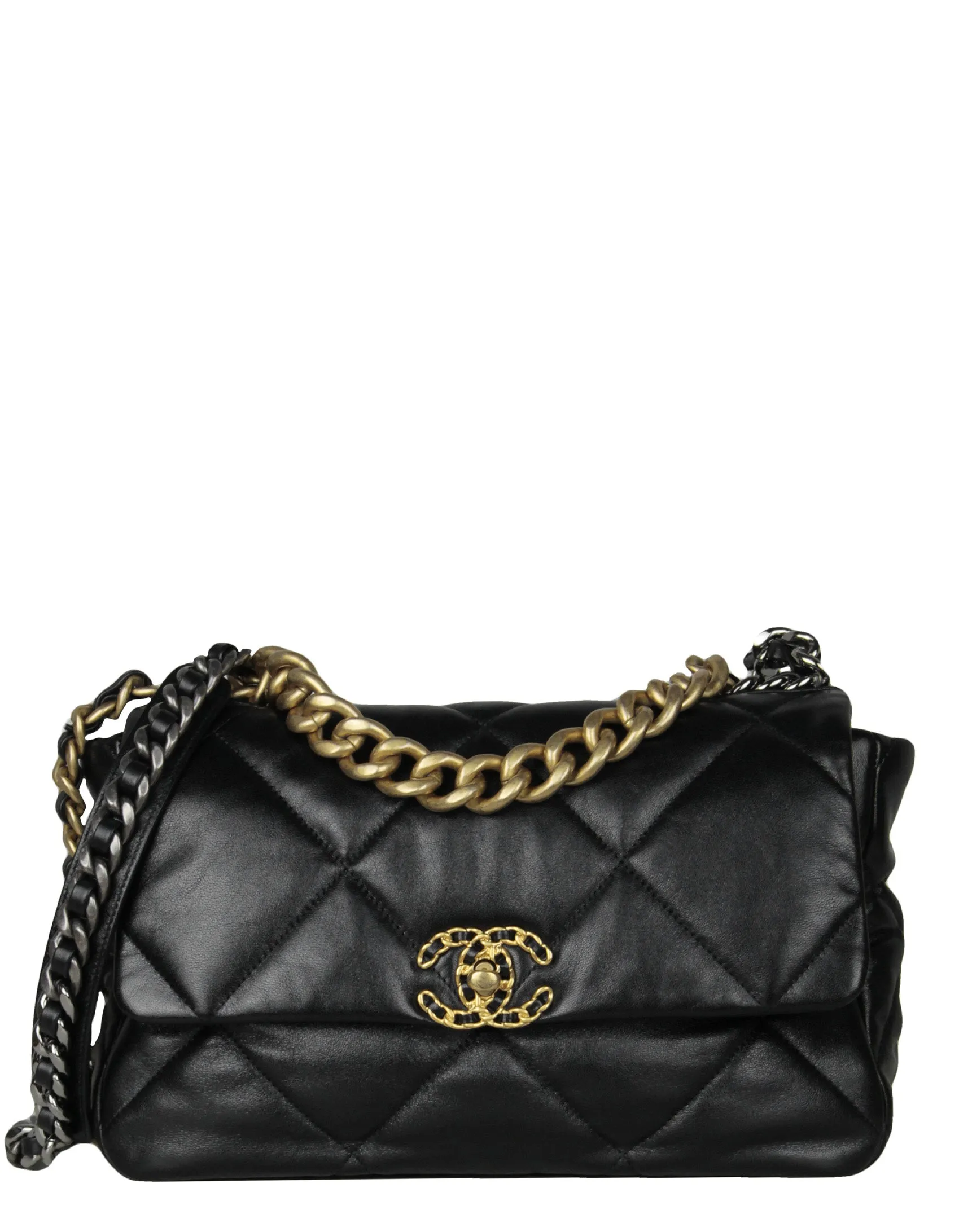 Chanel Black Lambskin Leather Quilted Large 19 Bag