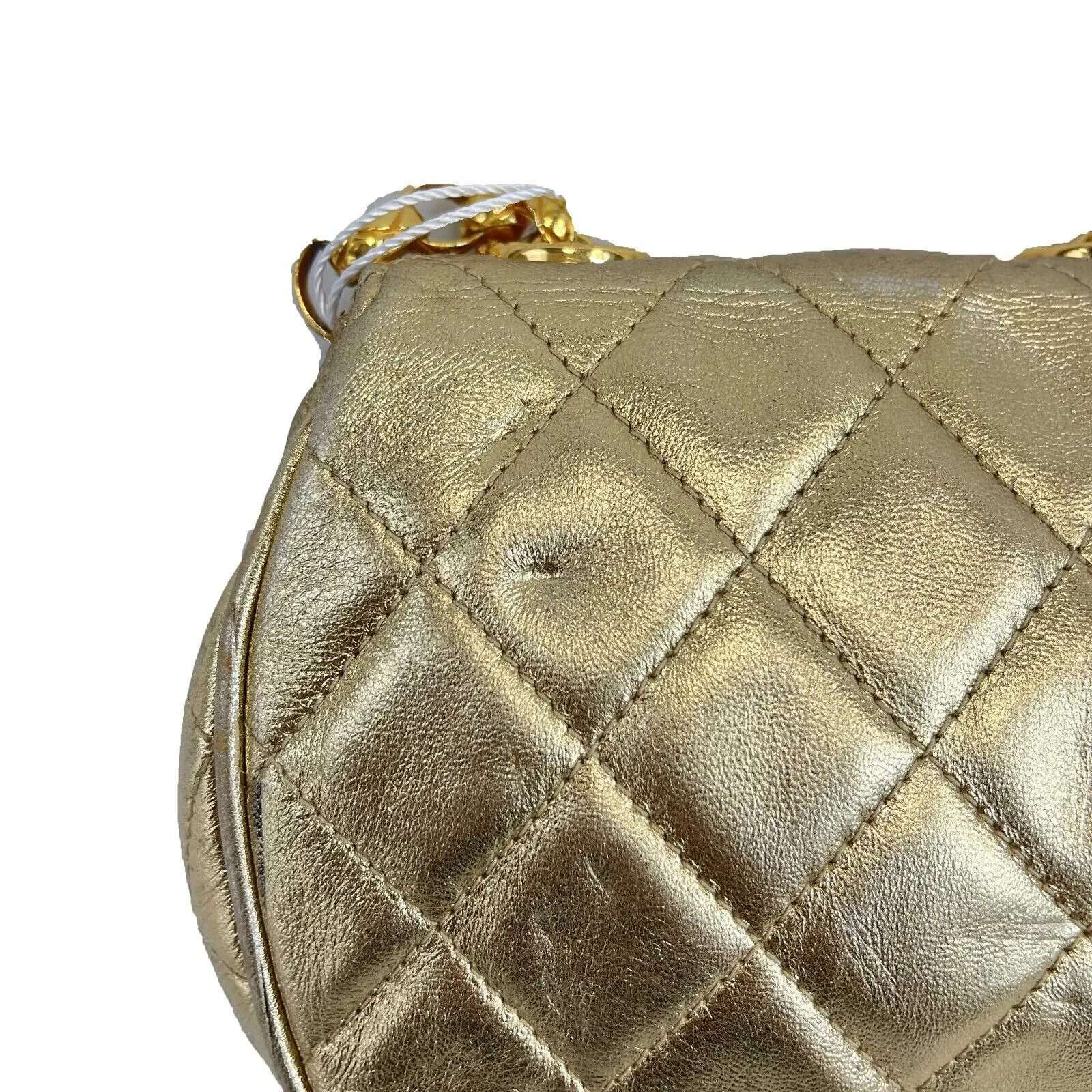 CHANEL - Mini Flap Bag Vintage Chain Metallic Gold CC Leather Quilted Crossbody
