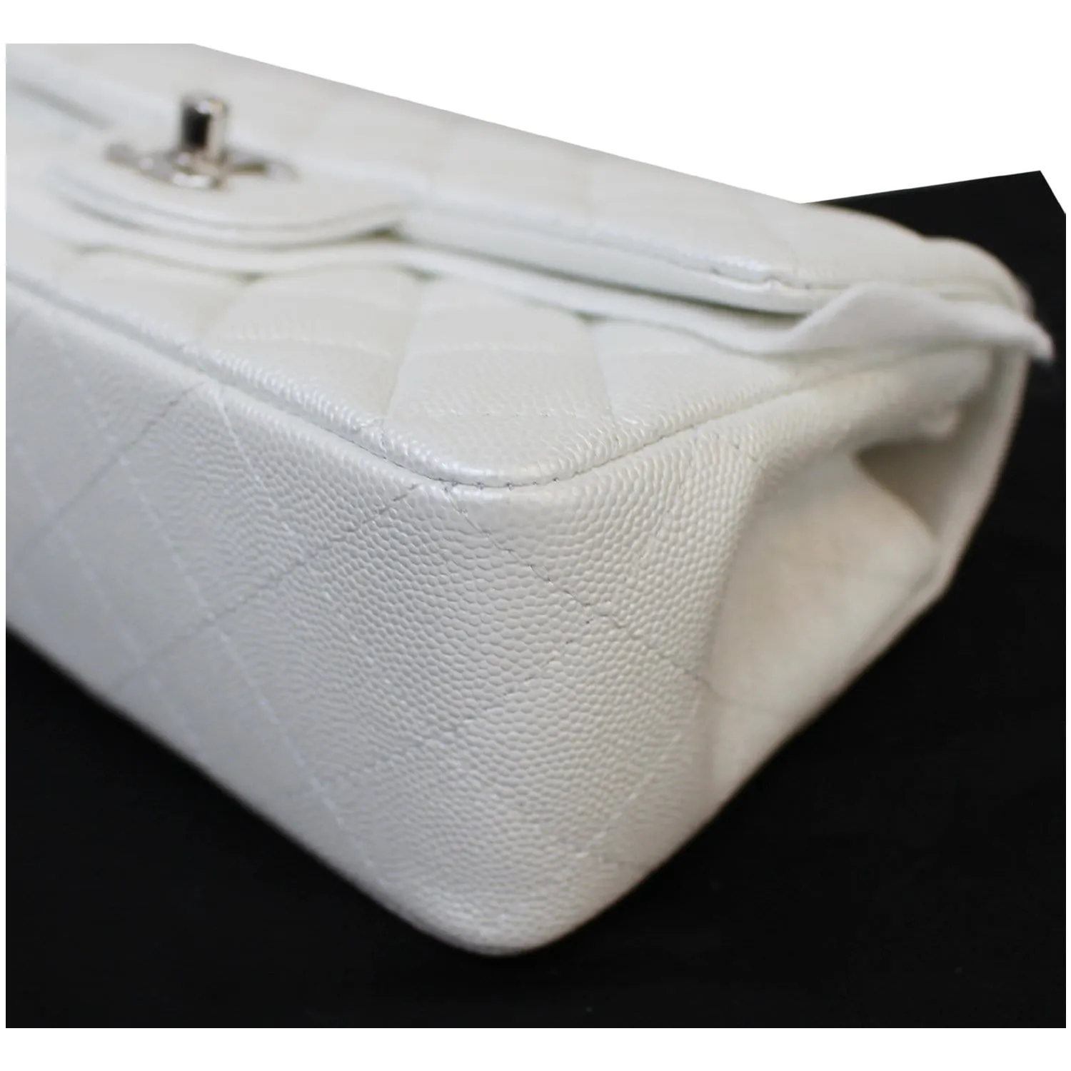 CHANEL Mini Top Handle Flap Caviar Leather Crossbody Bag White