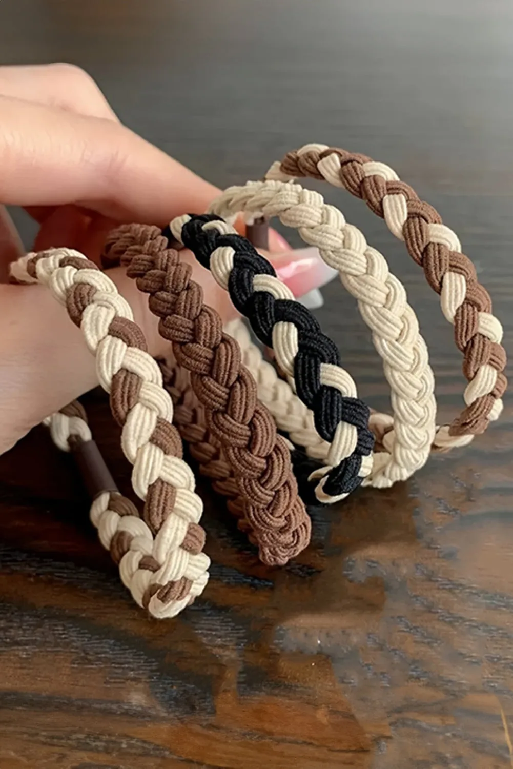 Chestnut 5Pcs Smile Face Decor Braided Hairband