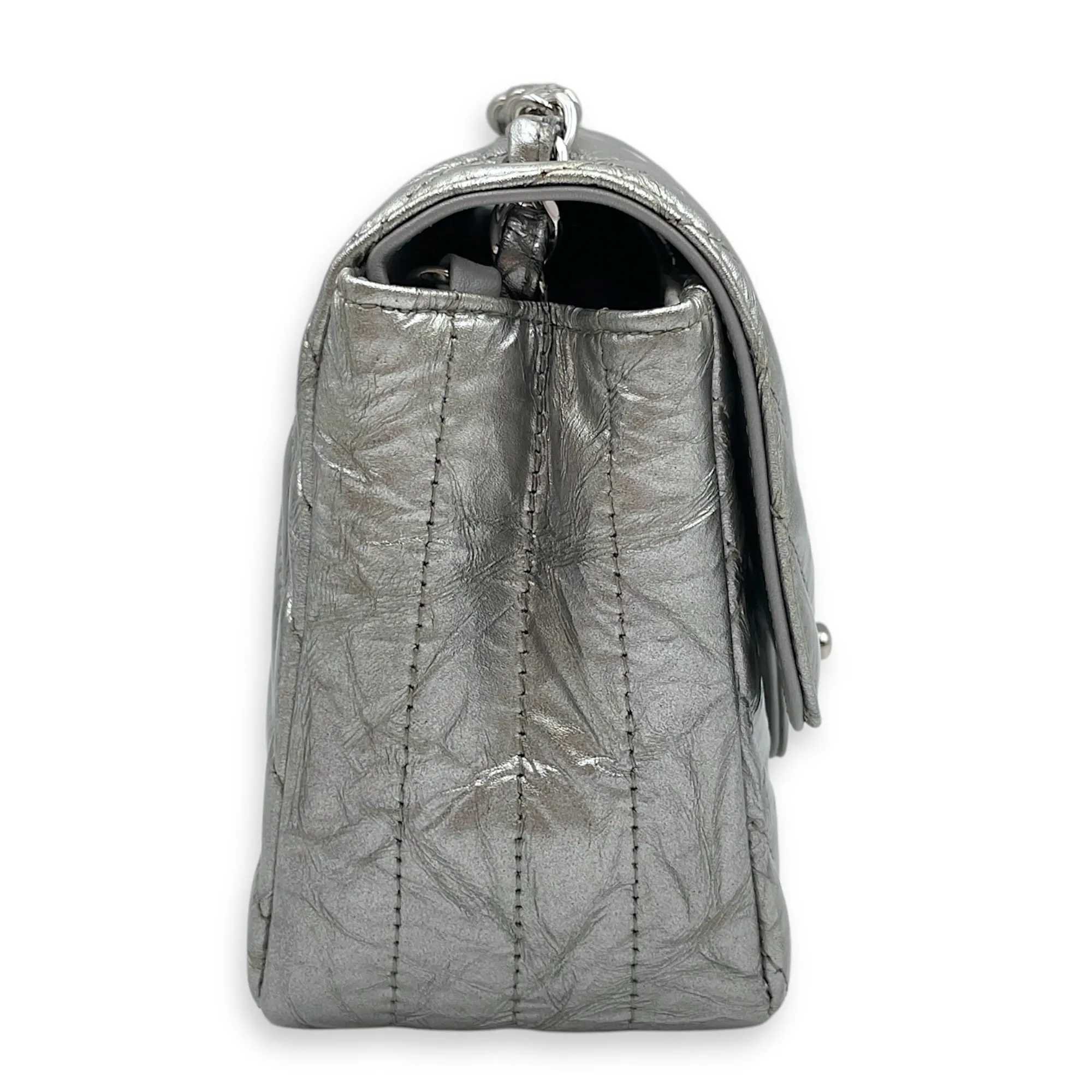 Chevron Mini Square Mini Silver Crossbody Bag in Patent Leather, Silver hardware