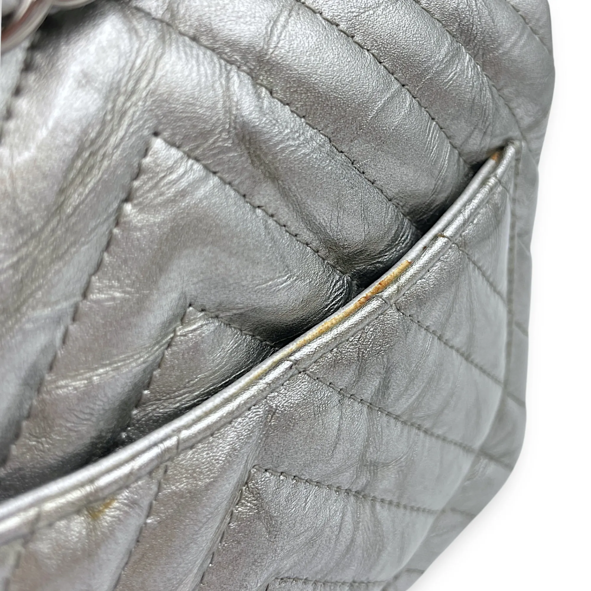 Chevron Mini Square Mini Silver Crossbody Bag in Patent Leather, Silver hardware