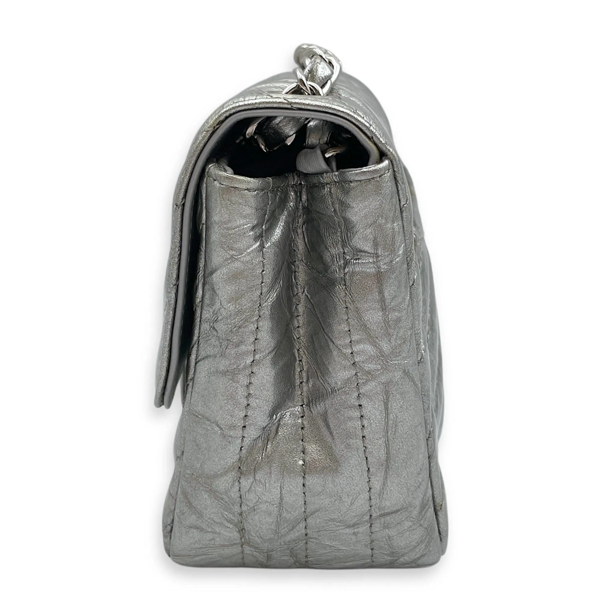Chevron Mini Square Mini Silver Crossbody Bag in Patent Leather, Silver hardware
