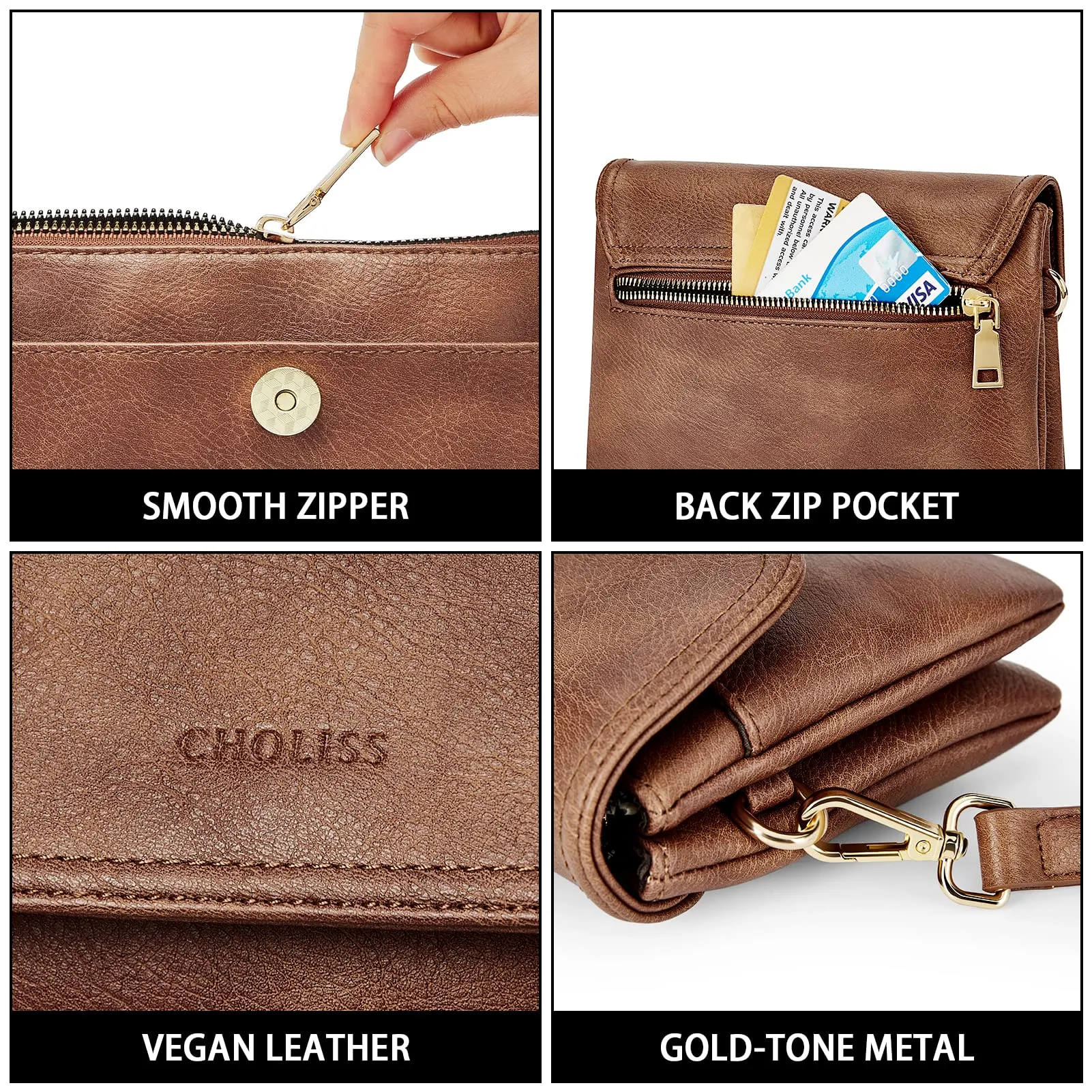 CHOLISS Small Crossbody Bags for Women, Vegan Leather Cell Phone Purse, Mini Travel Purse with Adjustable Strap