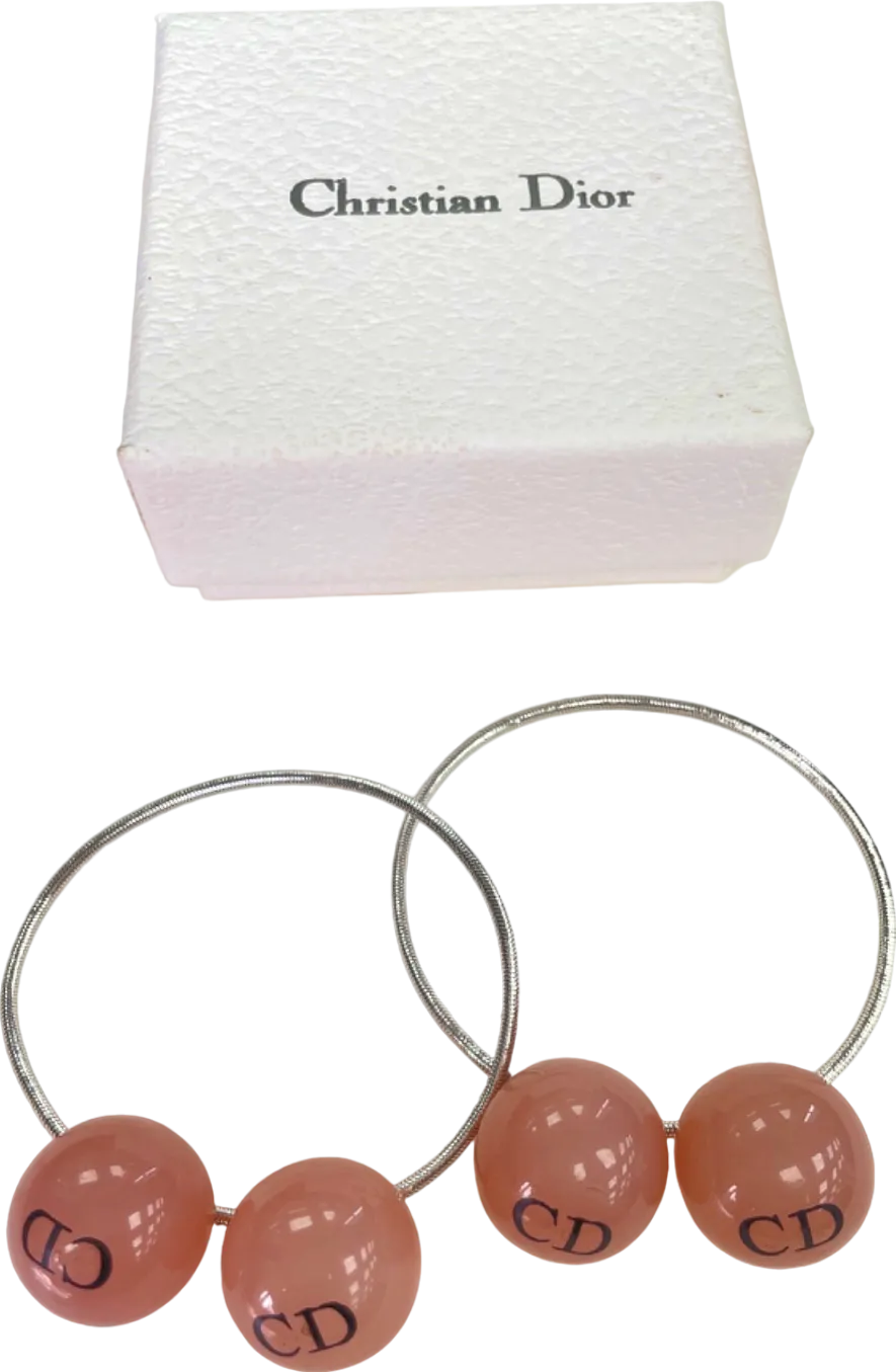Christian Dior Set of 2 Pink / Silver Lucite Bead Logo Hair Accessories