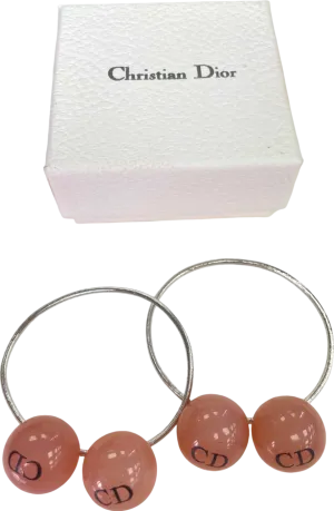 Christian Dior Set of 2 Pink / Silver Lucite Bead Logo Hair Accessories