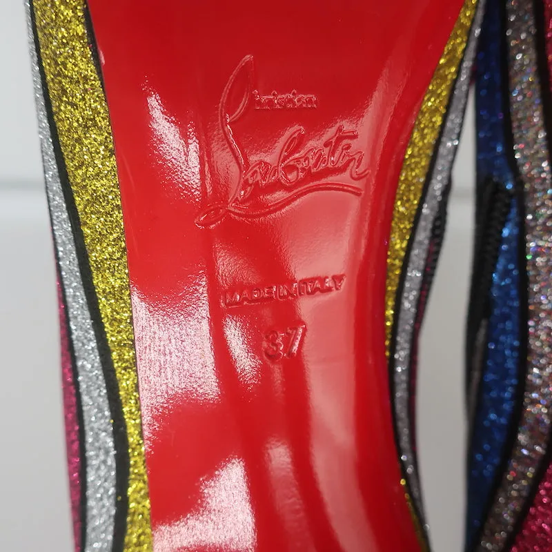 Christian Louboutin So Kate 100 Ankle Boots Multi Striped Glitter Size 37 NEW