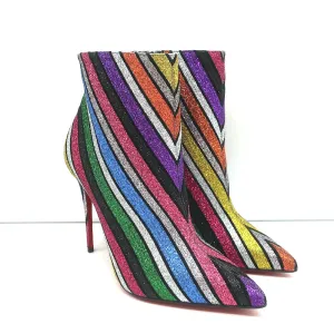 Christian Louboutin So Kate 100 Ankle Boots Multi Striped Glitter Size 37 NEW
