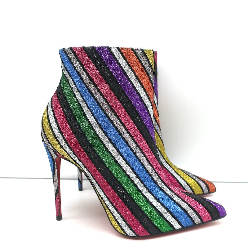 Christian Louboutin So Kate 100 Ankle Boots Multi Striped Glitter Size 37 NEW
