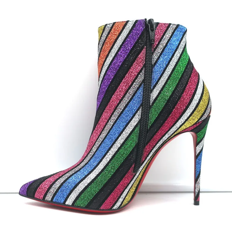 Christian Louboutin So Kate 100 Ankle Boots Multi Striped Glitter Size 37 NEW