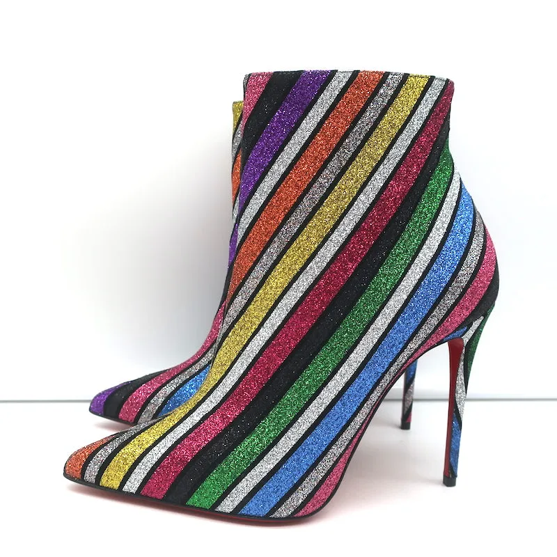 Christian Louboutin So Kate 100 Ankle Boots Multi Striped Glitter Size 37 NEW