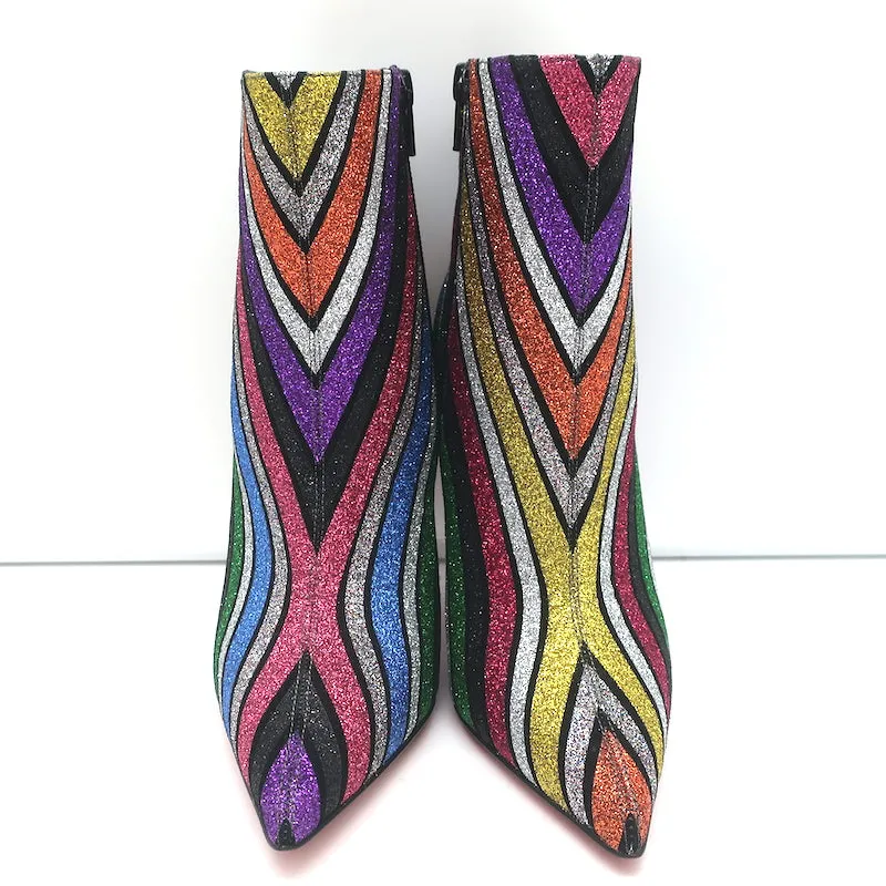 Christian Louboutin So Kate 100 Ankle Boots Multi Striped Glitter Size 37 NEW