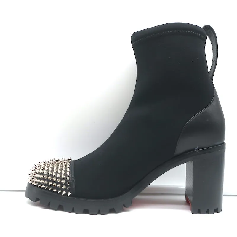 Christian Louboutin Washy 70 Studded Ankle Boots Black Neoprene Size 37 NEW