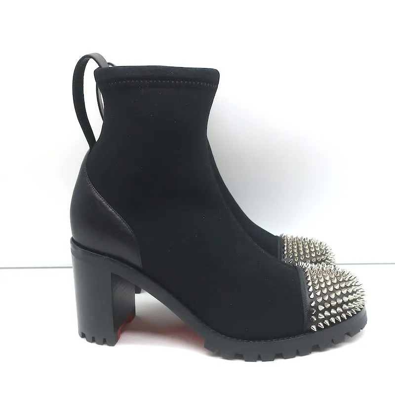 Christian Louboutin Washy 70 Studded Ankle Boots Black Neoprene Size 37 NEW