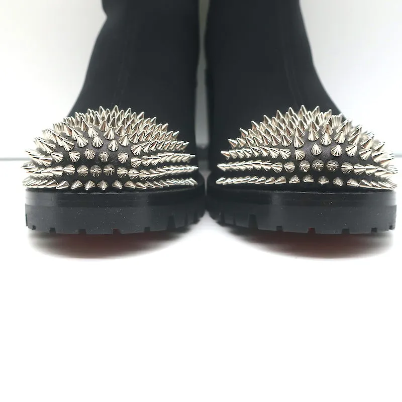 Christian Louboutin Washy 70 Studded Ankle Boots Black Neoprene Size 37 NEW