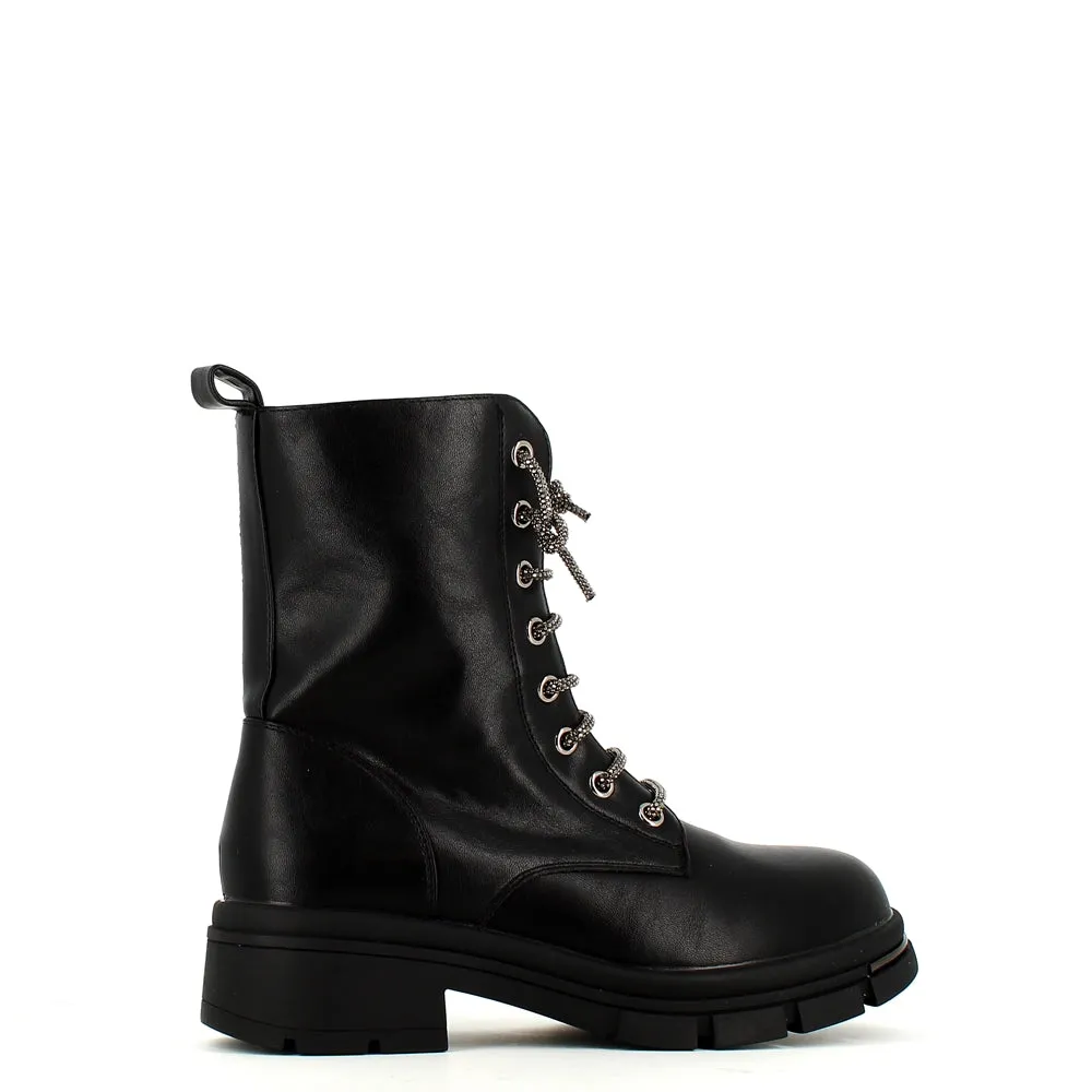 Cinders Edit Crystal Laced Boot Black