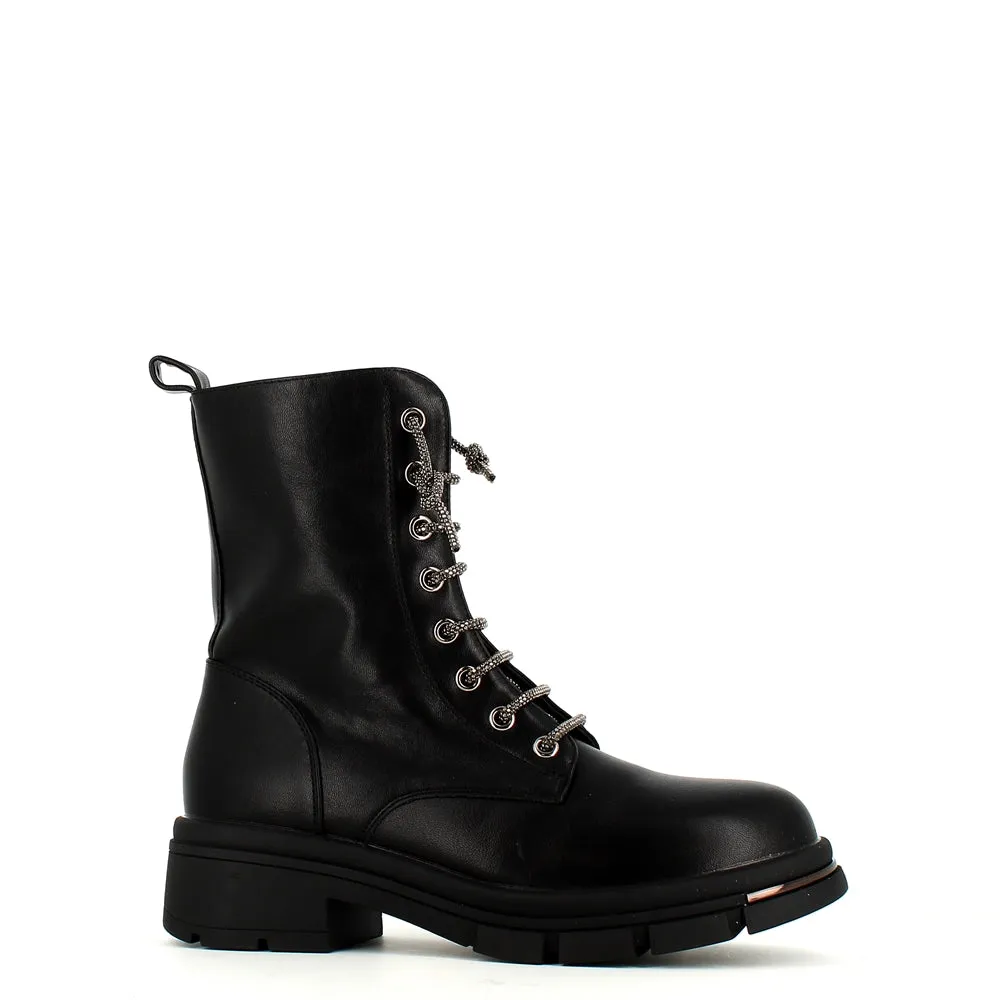 Cinders Edit Crystal Laced Boot Black