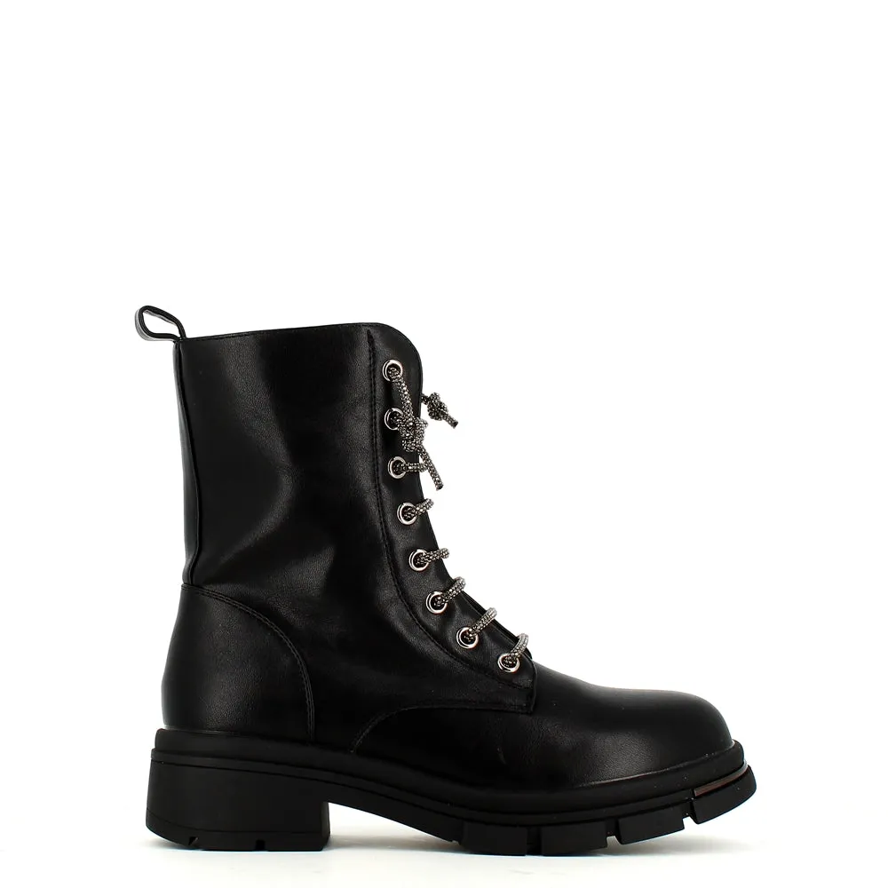 Cinders Edit Crystal Laced Boot Black