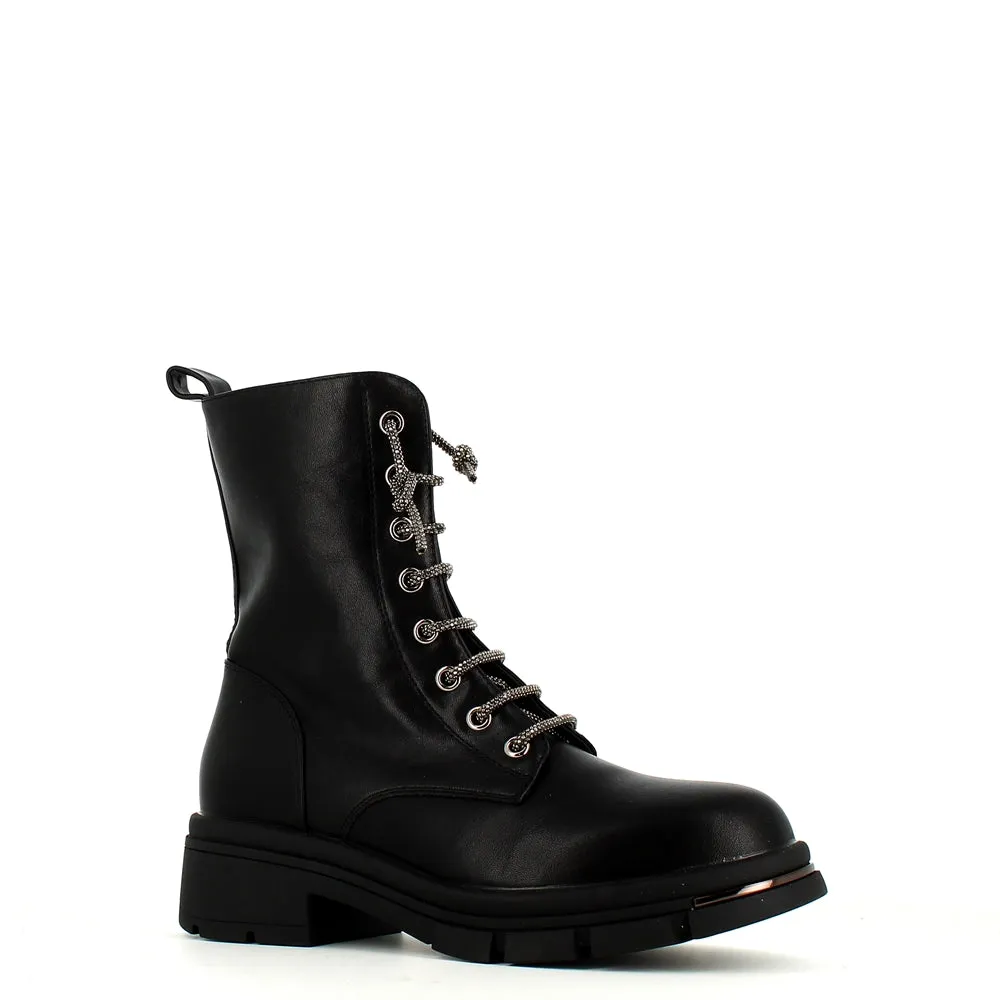 Cinders Edit Crystal Laced Boot Black