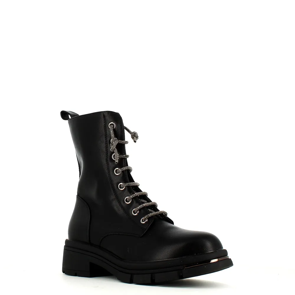 Cinders Edit Crystal Laced Boot Black